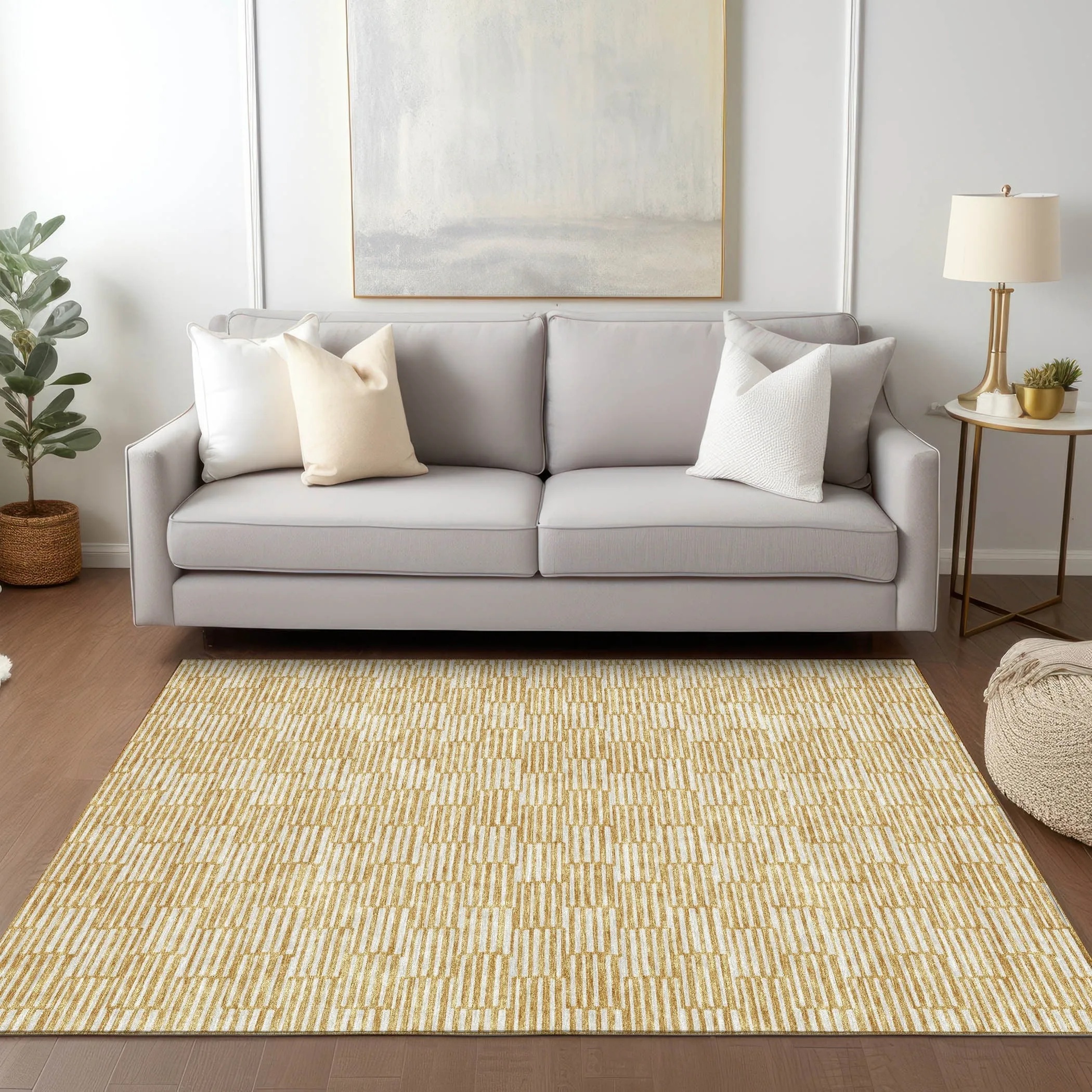 Machine Washable Indoor/ Outdoor Chantille Stripe Blocks Rug