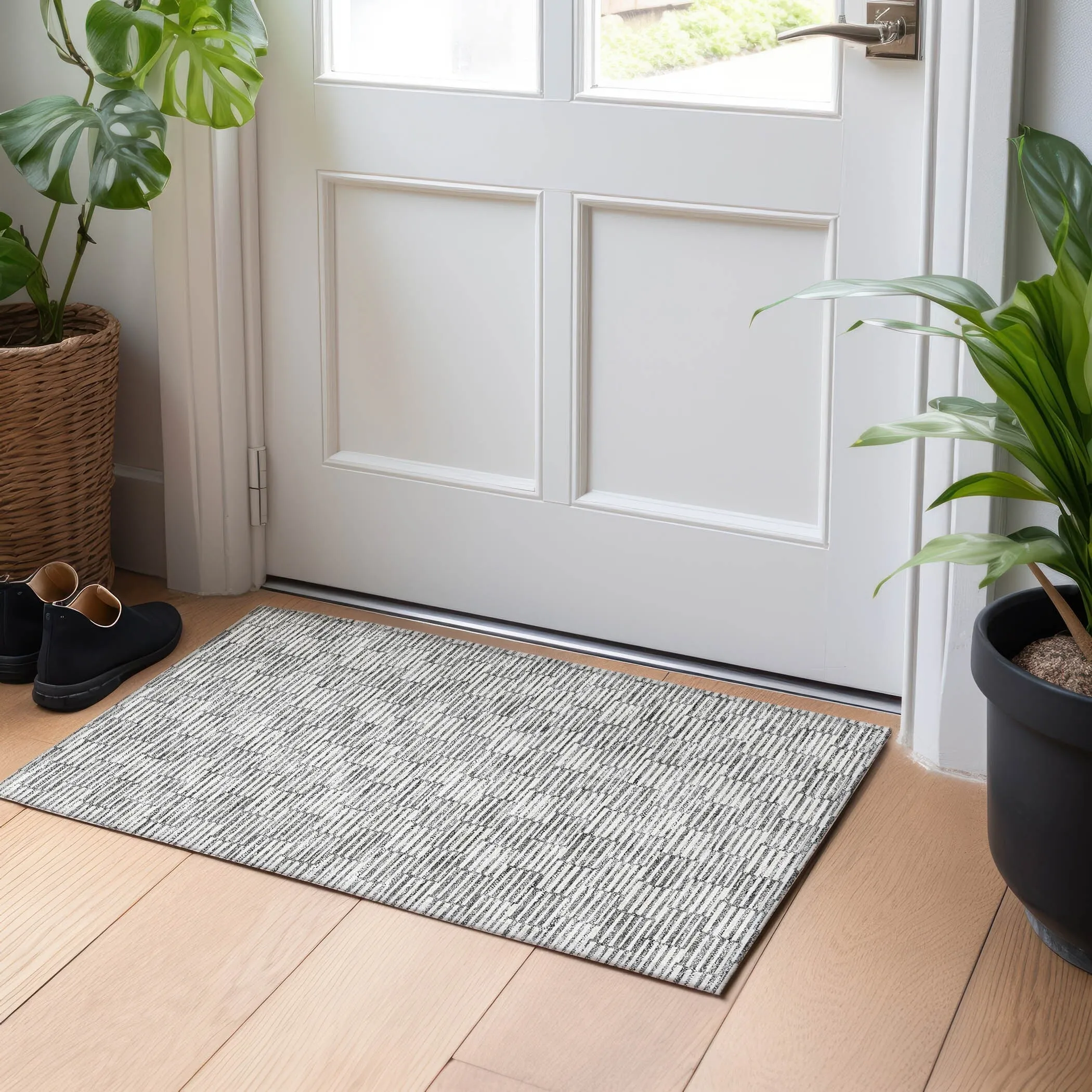 Machine Washable Indoor/ Outdoor Chantille Stripe Blocks Rug