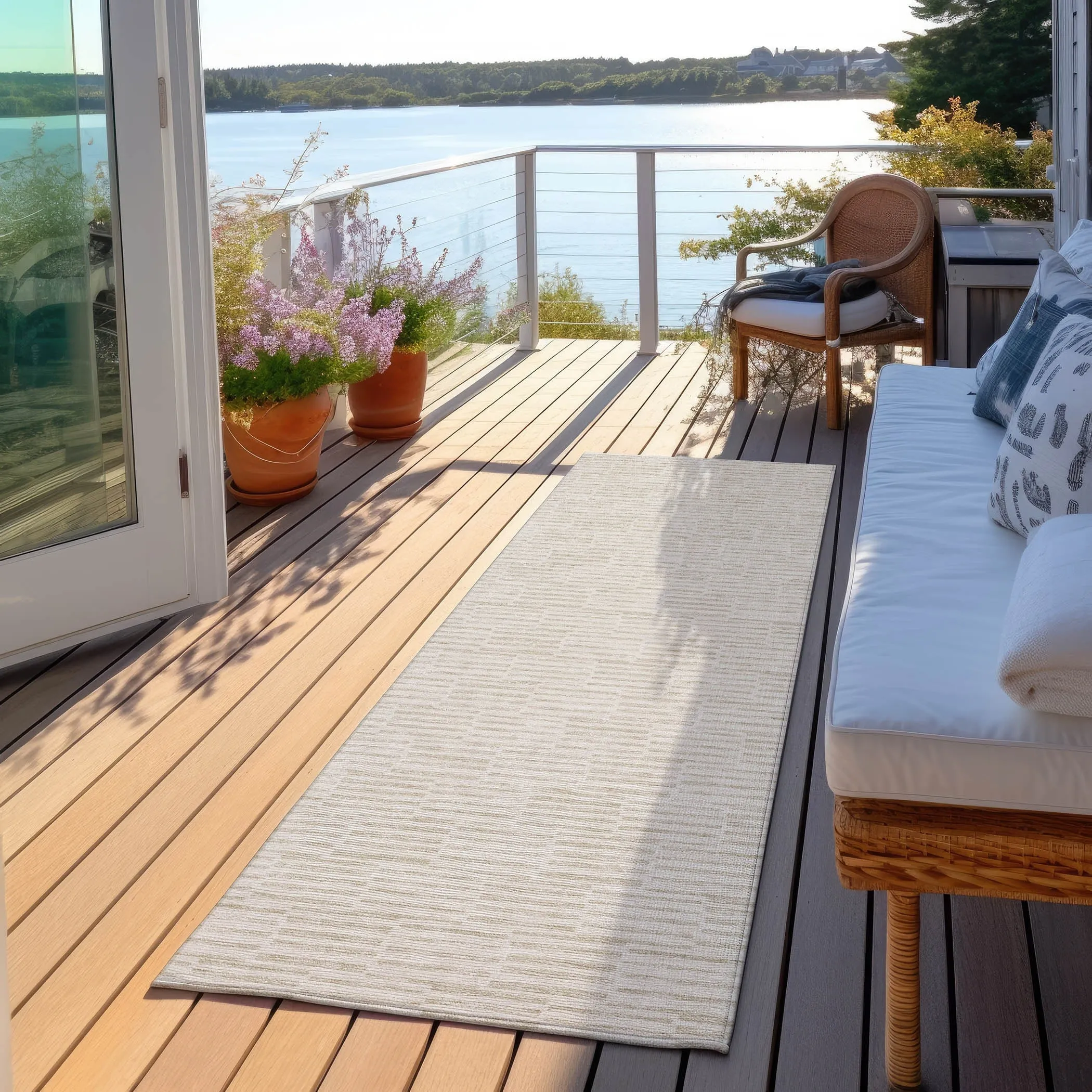Machine Washable Indoor/ Outdoor Chantille Stripe Blocks Rug