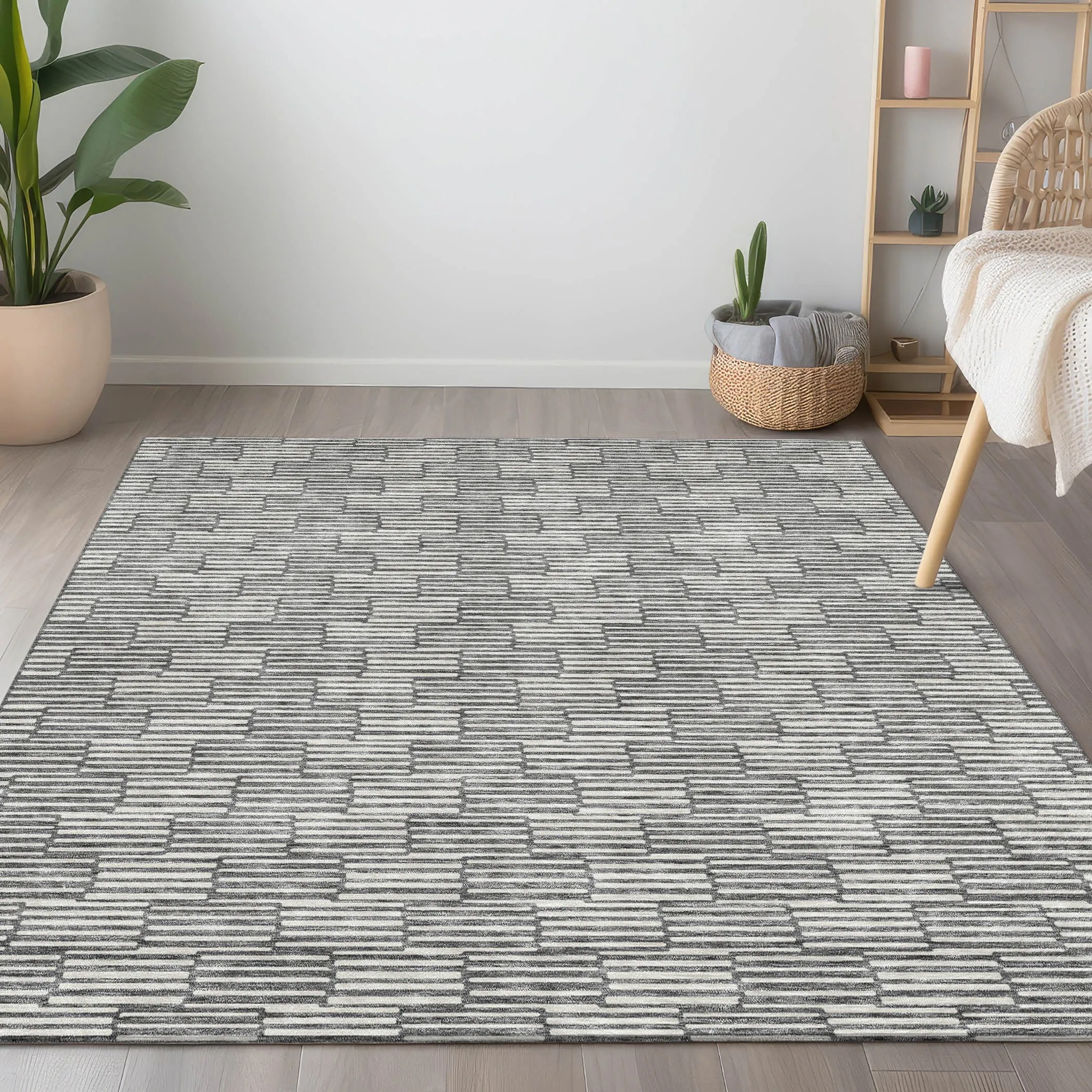 Machine Washable Indoor/ Outdoor Chantille Stripe Blocks Rug