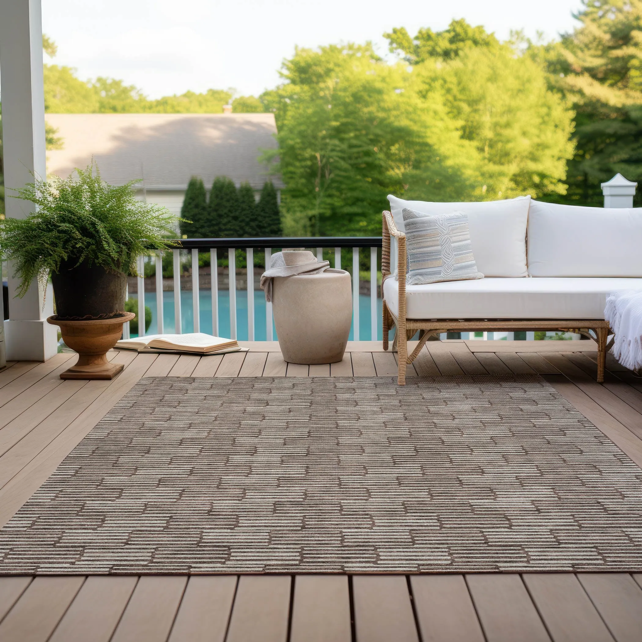 Machine Washable Indoor/ Outdoor Chantille Stripe Blocks Rug