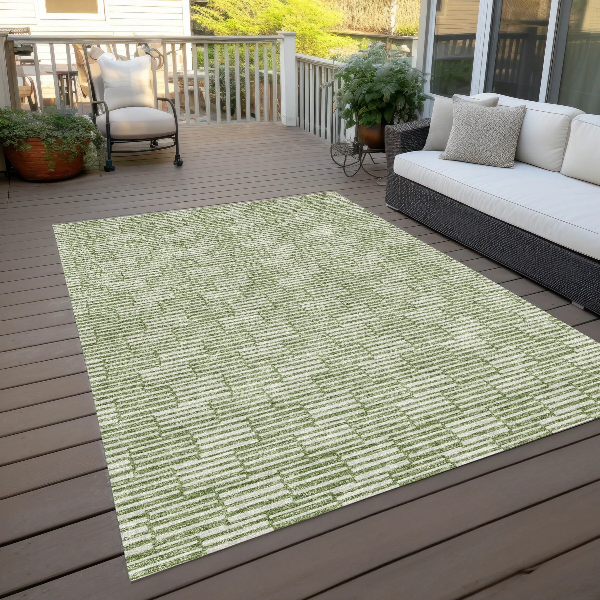 Machine Washable Indoor/ Outdoor Chantille Stripe Blocks Rug