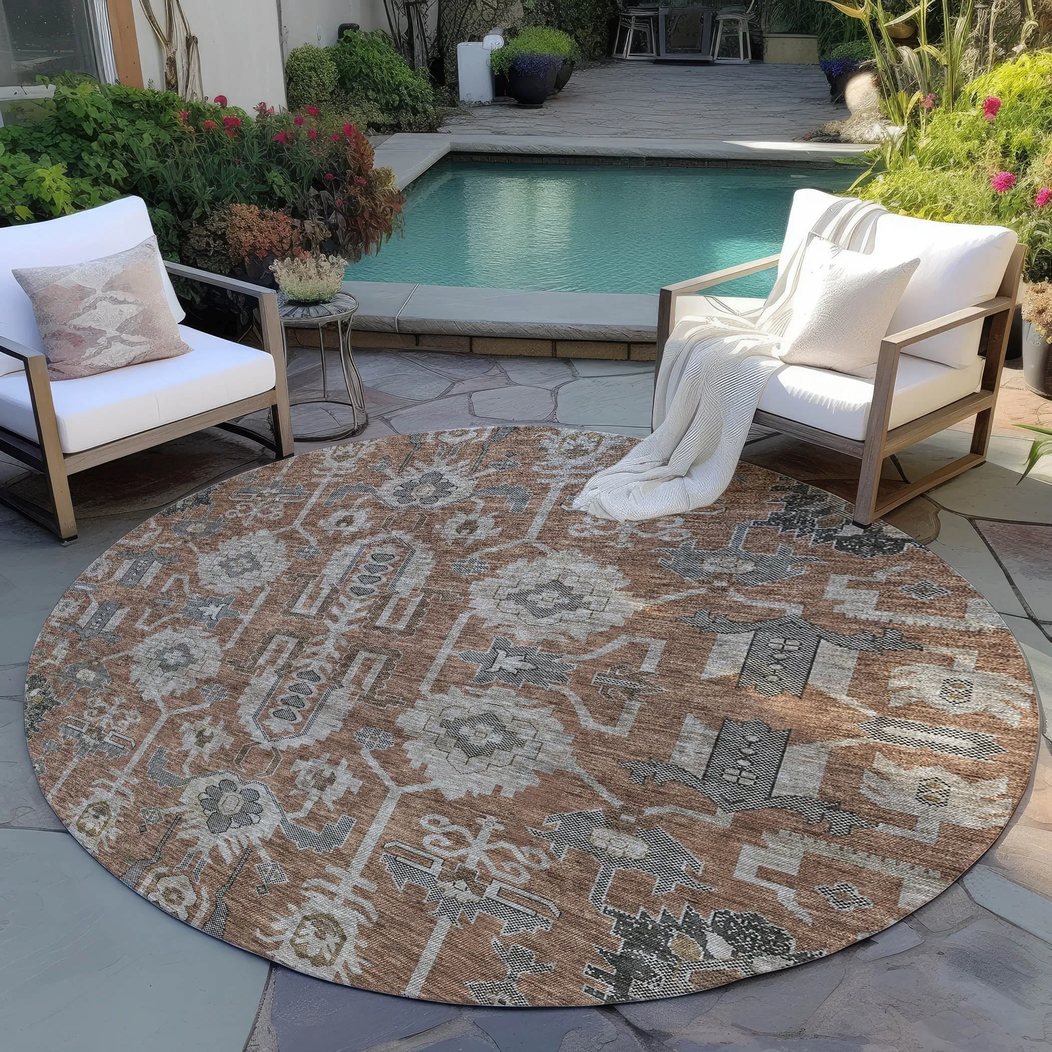 Machine Washable Indoor/ Outdoor Chantille Traditional Boho Rug