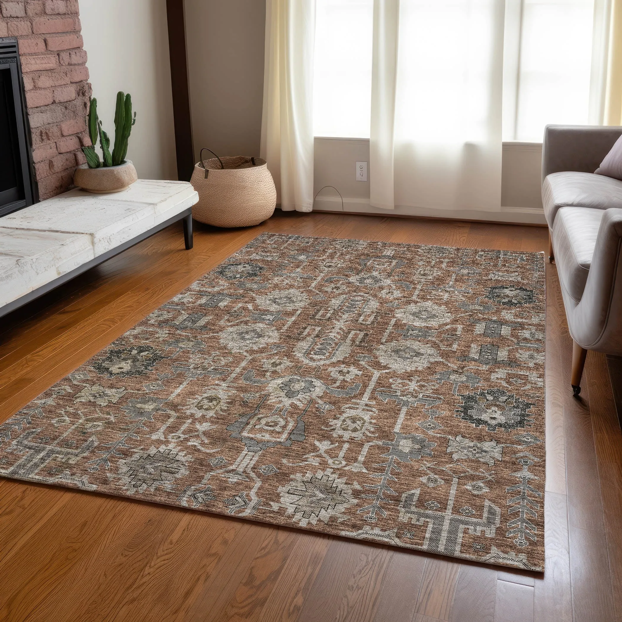 Machine Washable Indoor/ Outdoor Chantille Traditional Boho Rug