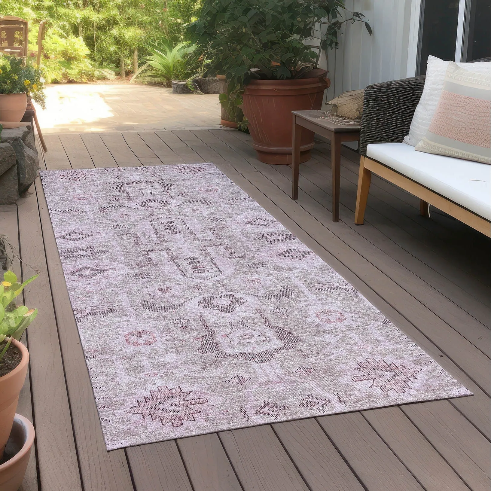 Machine Washable Indoor/ Outdoor Chantille Traditional Boho Rug