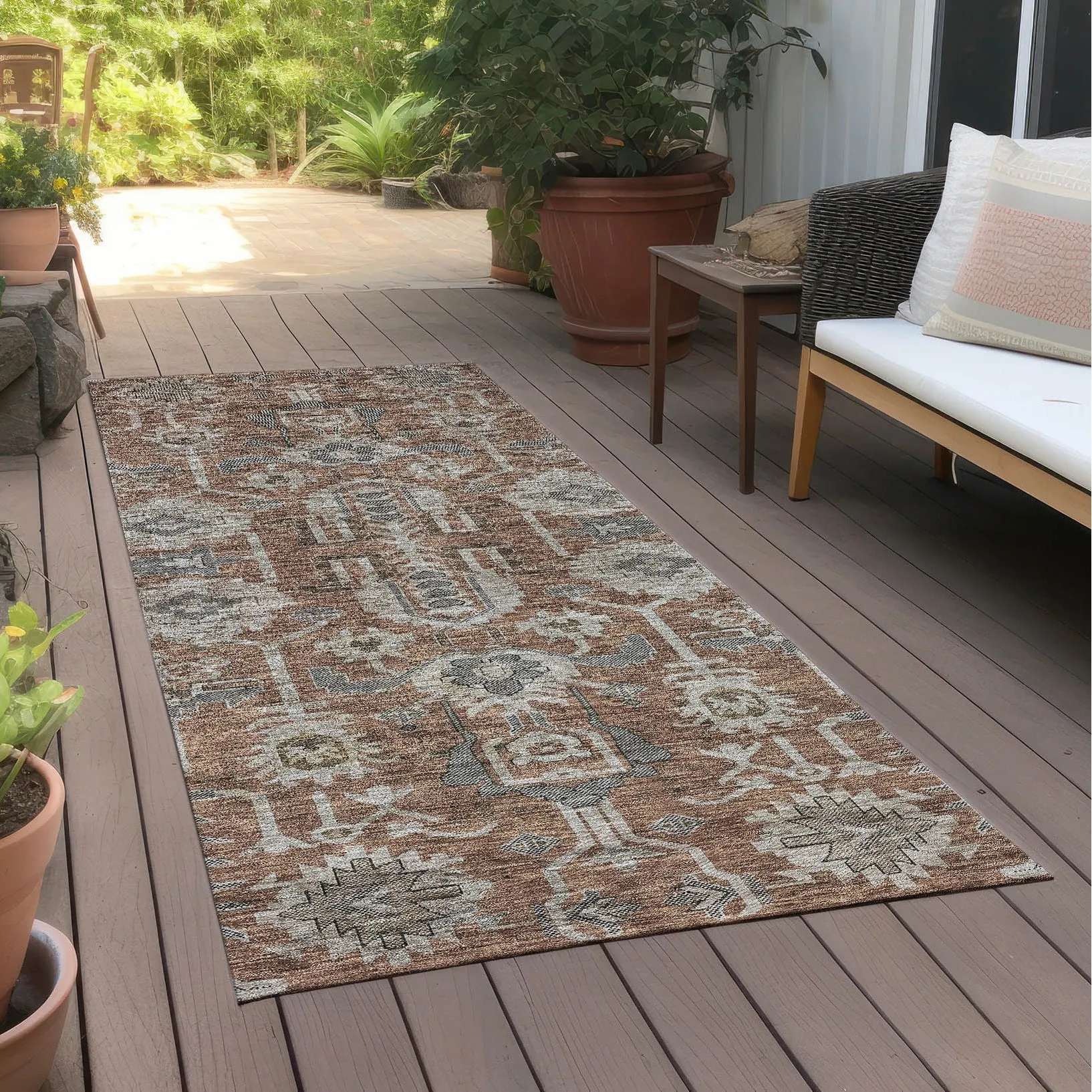 Machine Washable Indoor/ Outdoor Chantille Traditional Boho Rug