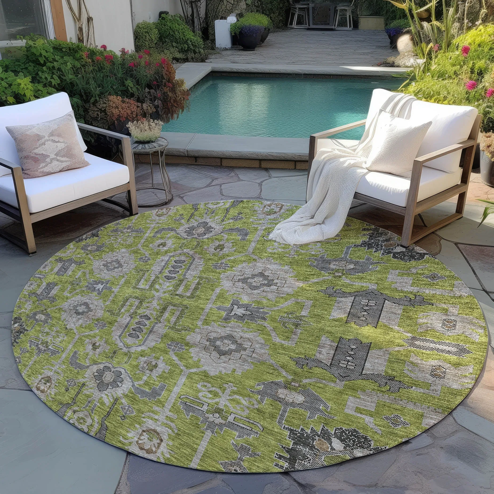 Machine Washable Indoor/ Outdoor Chantille Traditional Boho Rug