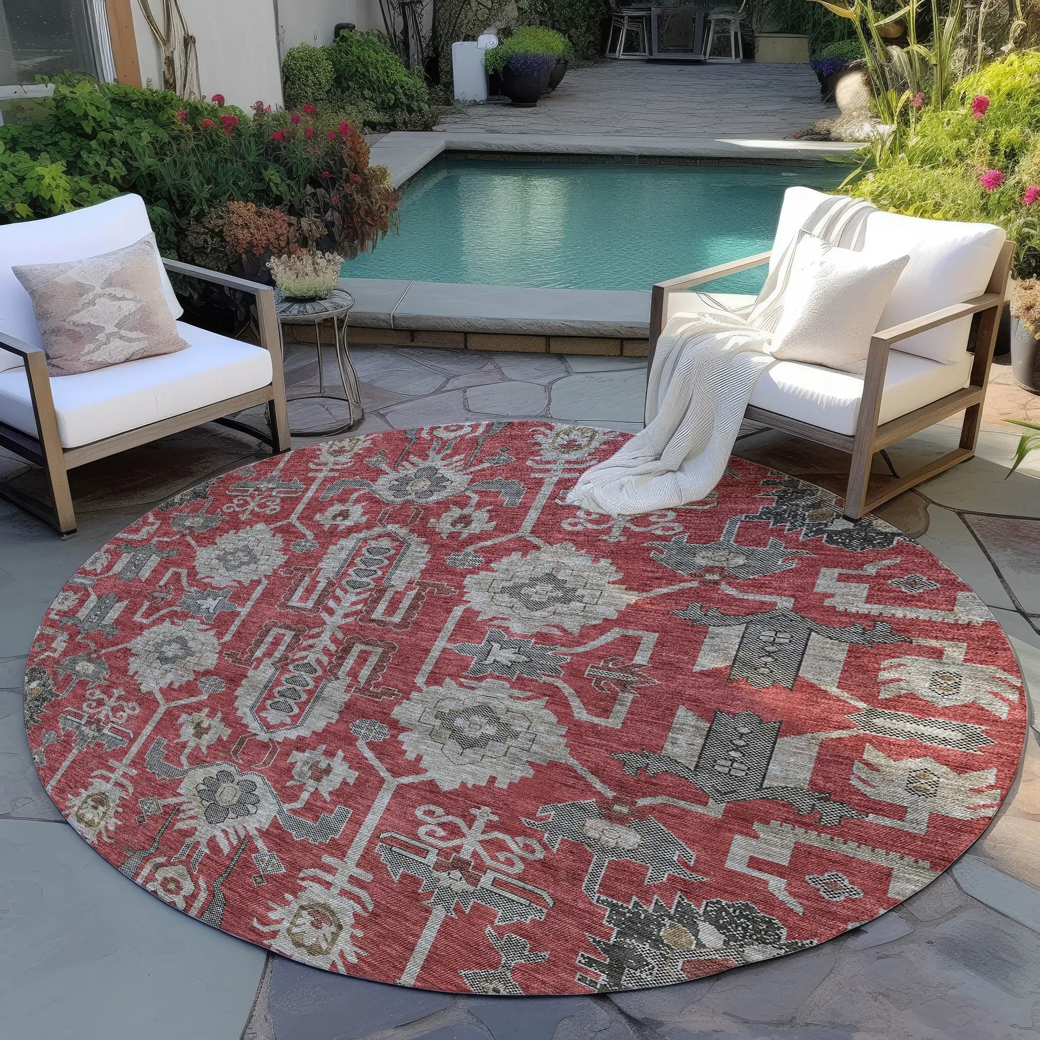 Machine Washable Indoor/ Outdoor Chantille Traditional Boho Rug