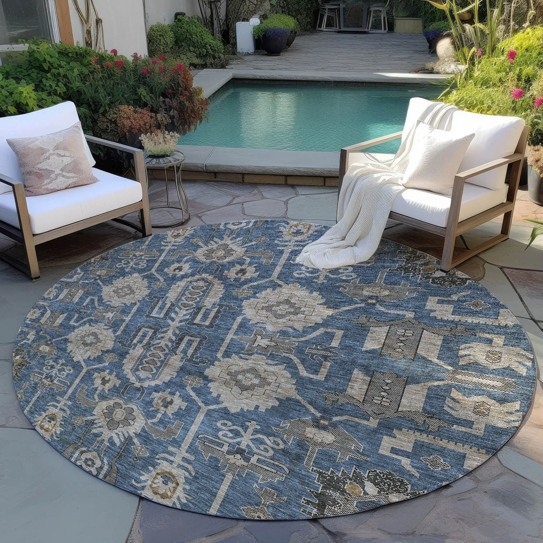 Machine Washable Indoor/ Outdoor Chantille Traditional Boho Rug