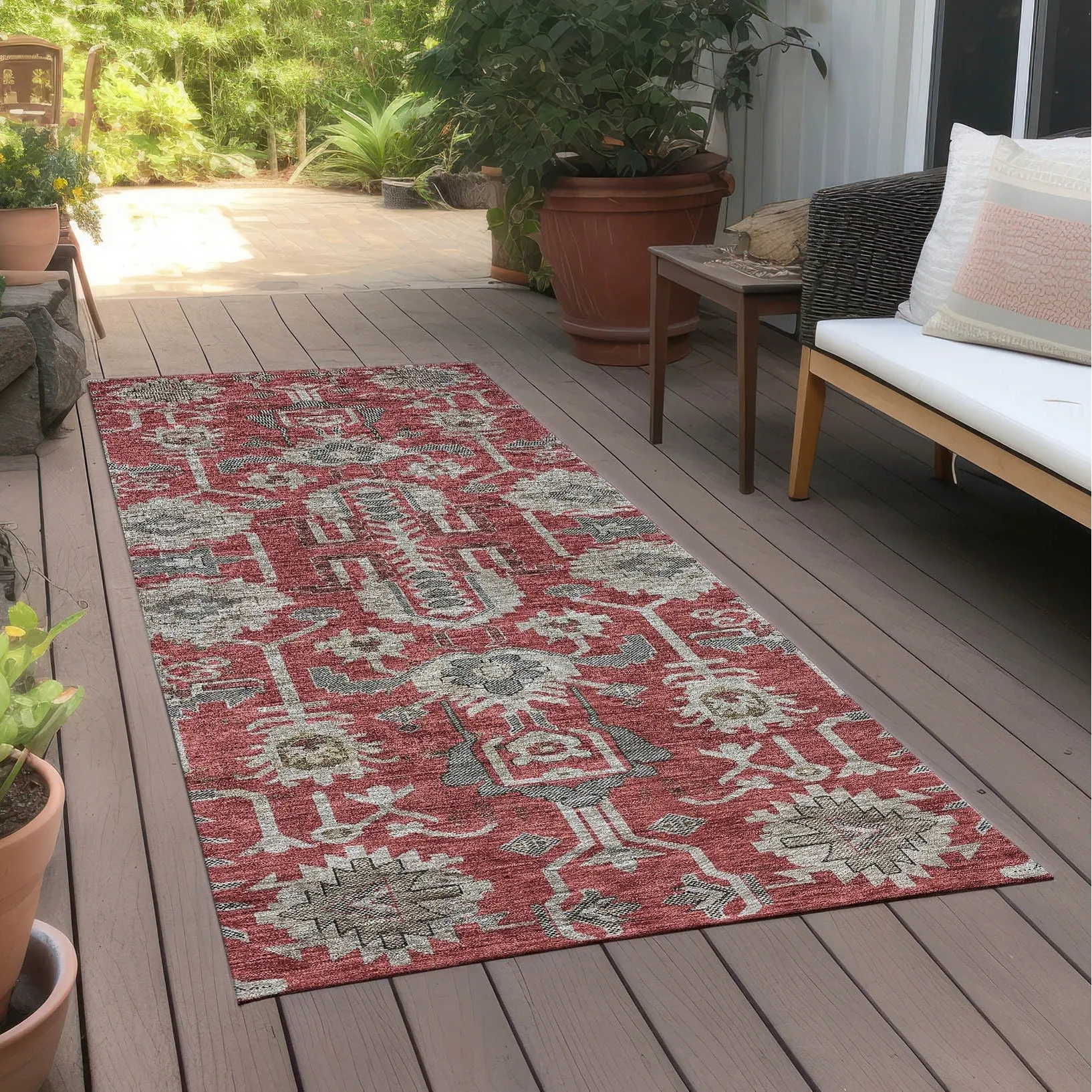 Machine Washable Indoor/ Outdoor Chantille Traditional Boho Rug