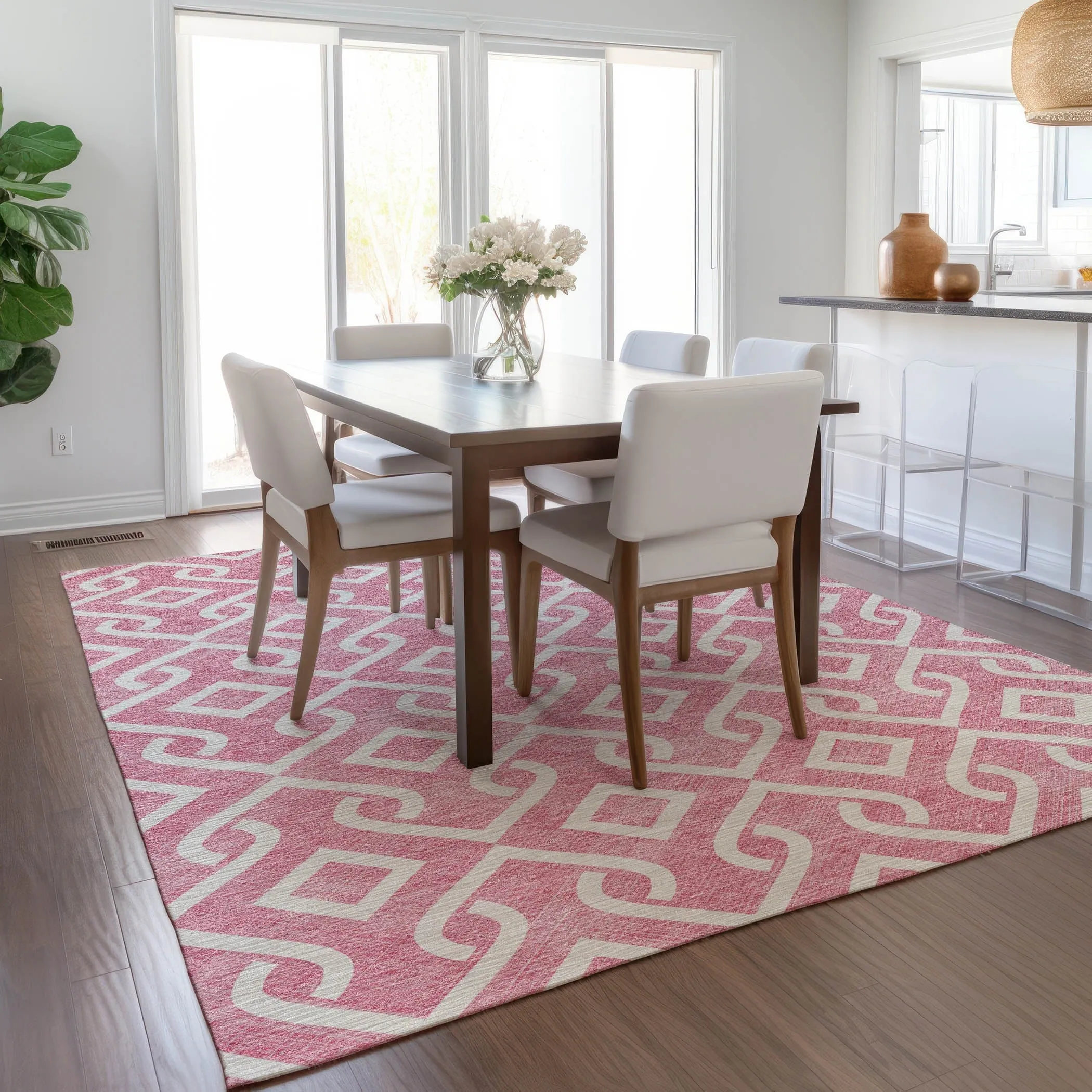 Machine Washable Indoor/ Outdoor Chantille Trellis Scroll Rug