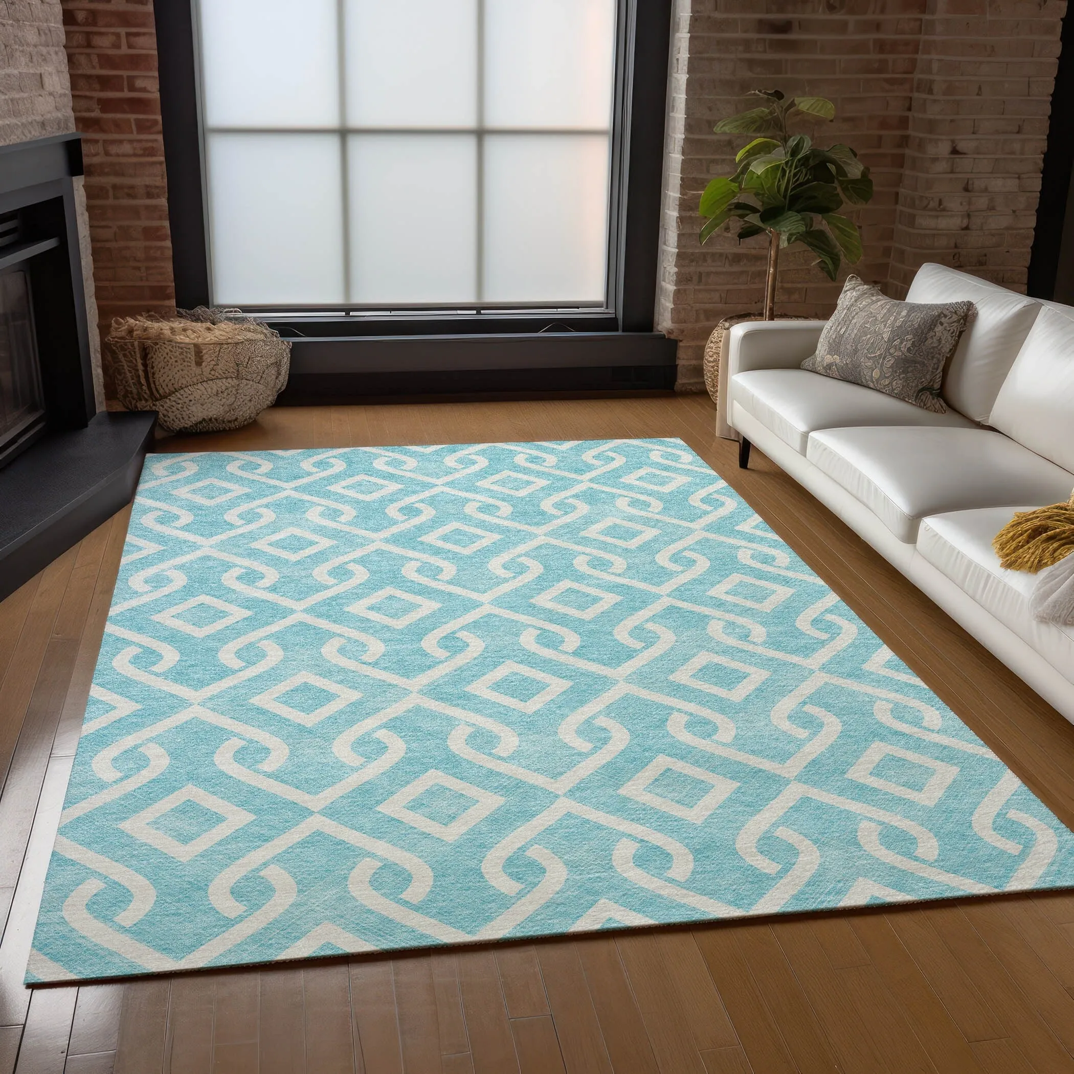 Machine Washable Indoor/ Outdoor Chantille Trellis Scroll Rug