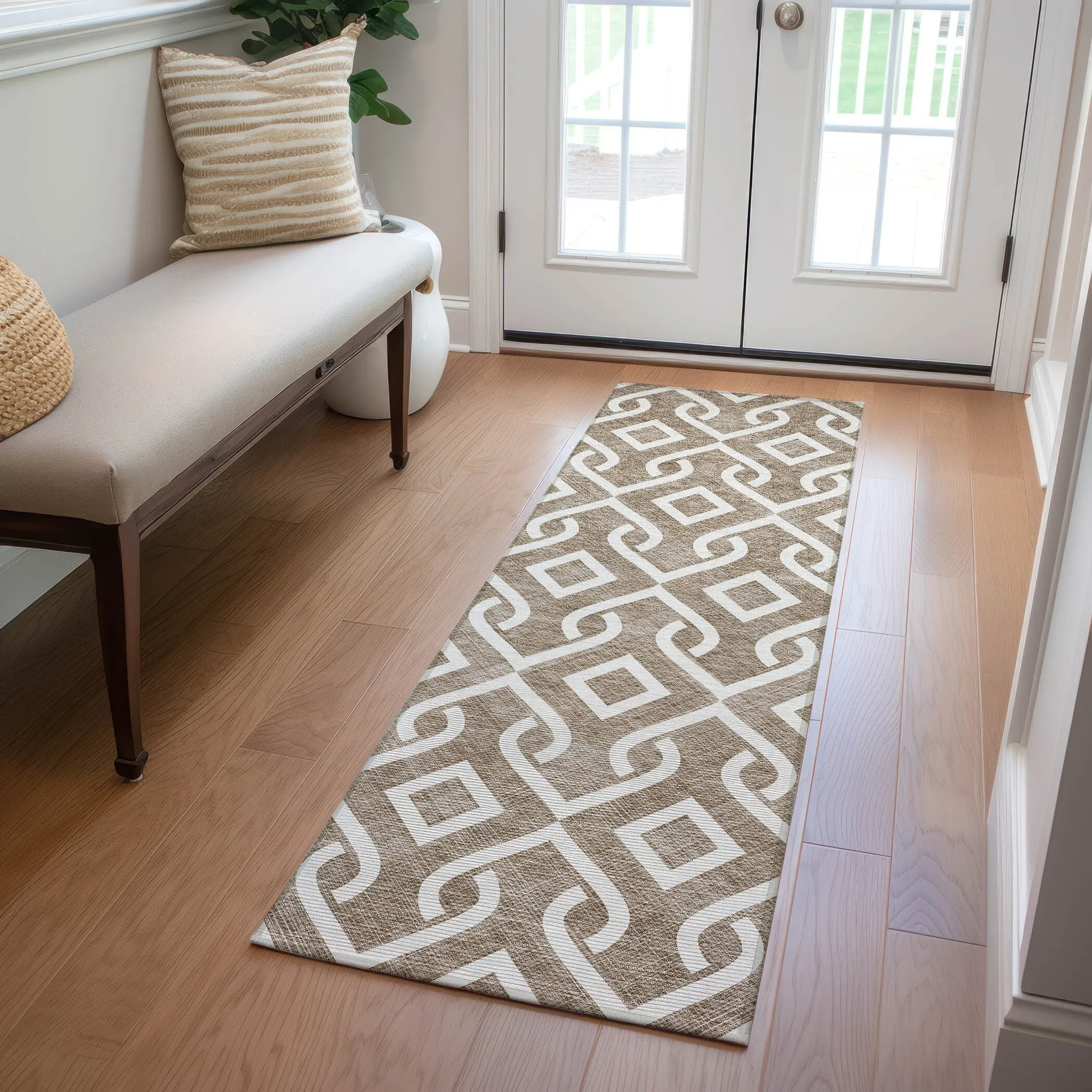 Machine Washable Indoor/ Outdoor Chantille Trellis Scroll Rug