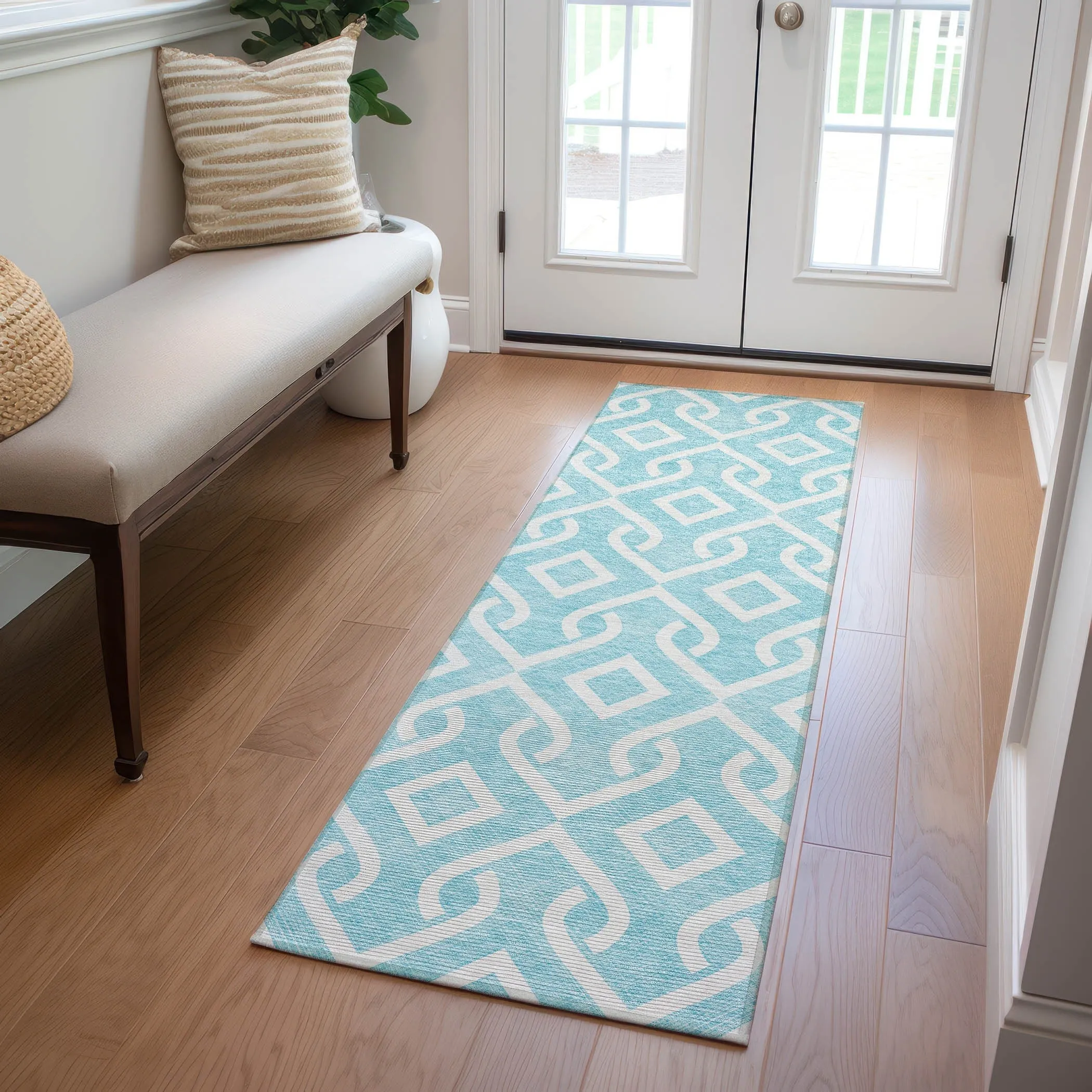Machine Washable Indoor/ Outdoor Chantille Trellis Scroll Rug