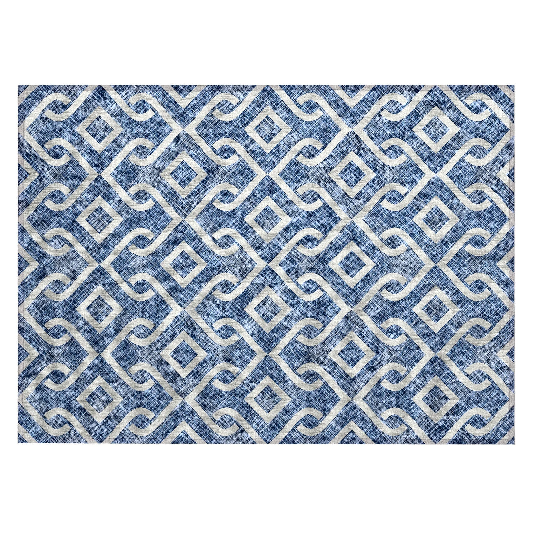 Machine Washable Indoor/ Outdoor Chantille Trellis Scroll Rug