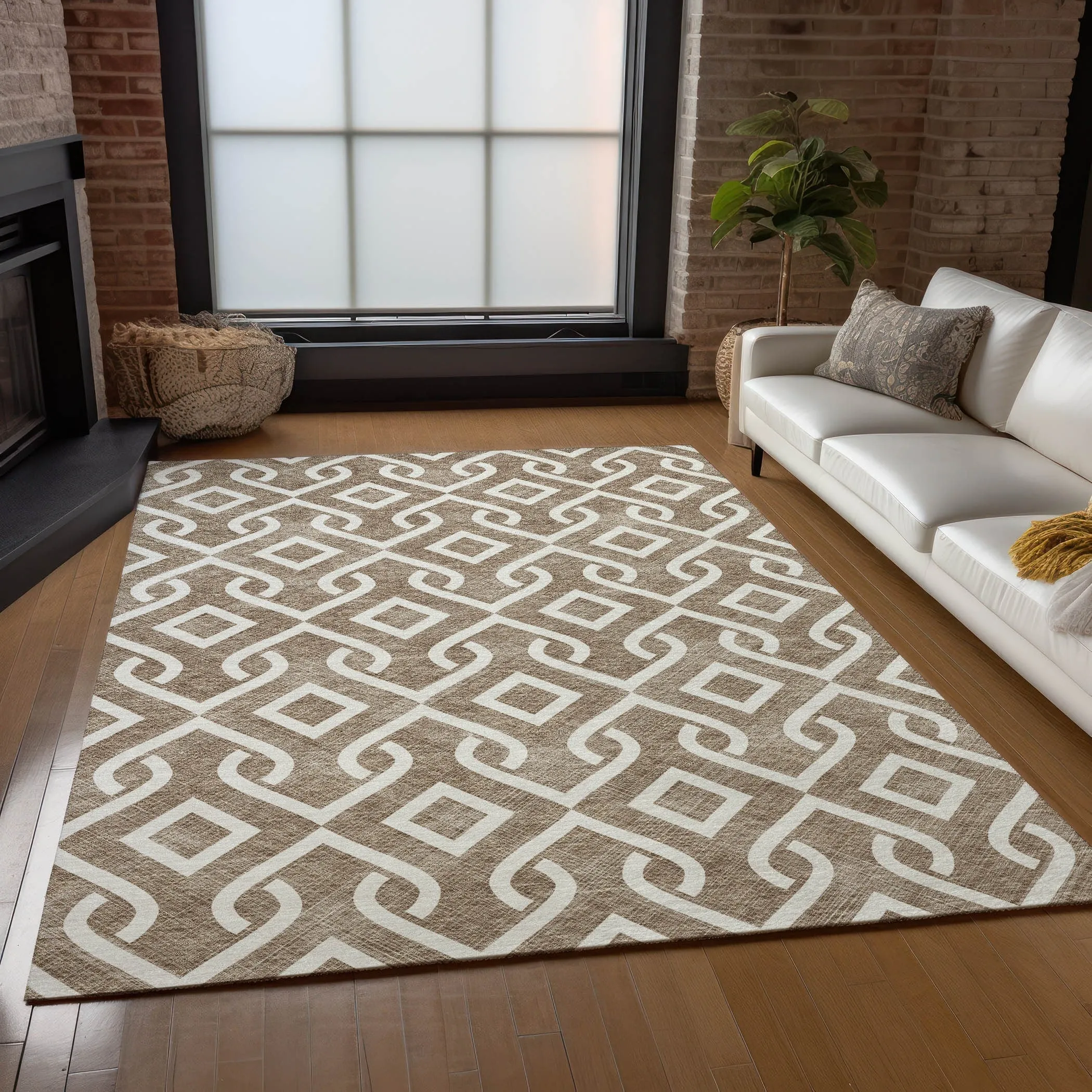 Machine Washable Indoor/ Outdoor Chantille Trellis Scroll Rug