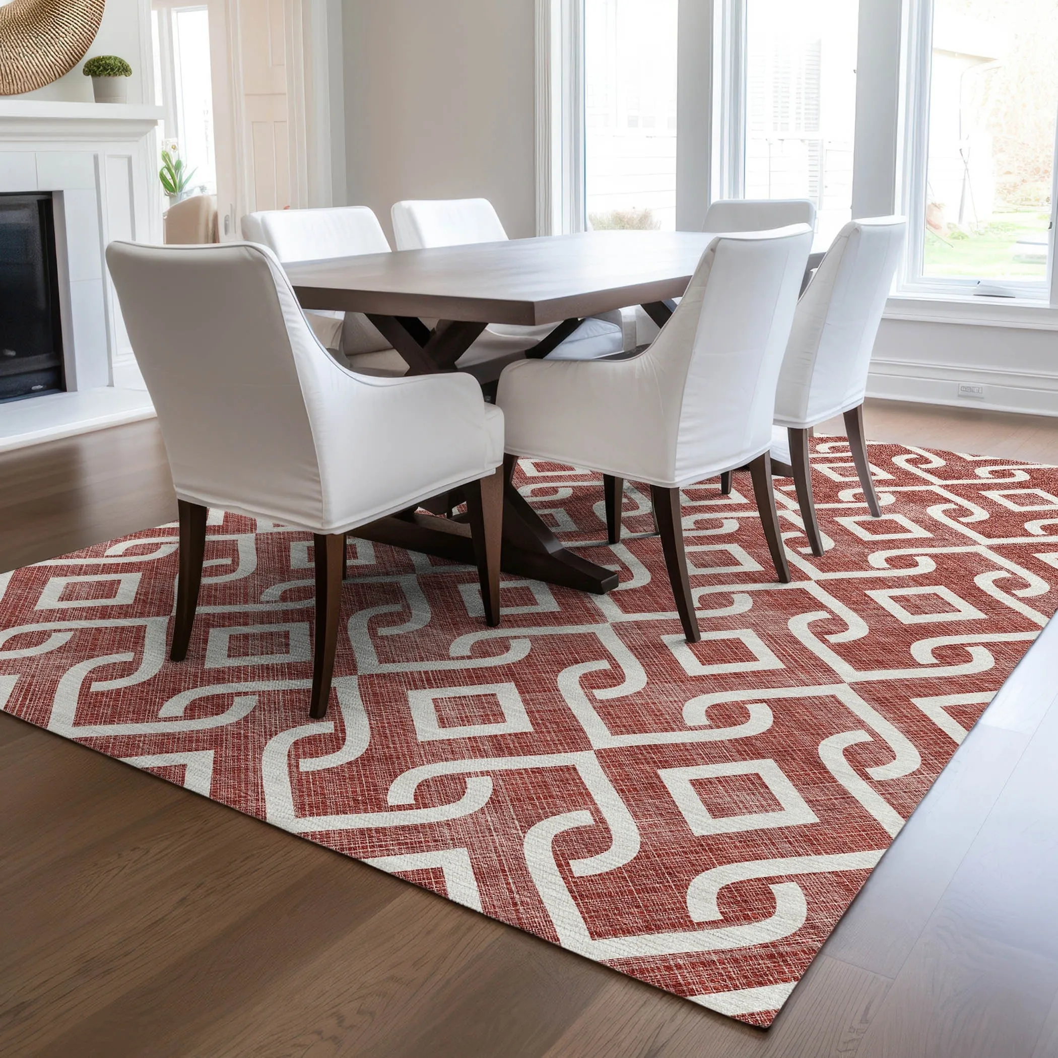 Machine Washable Indoor/ Outdoor Chantille Trellis Scroll Rug