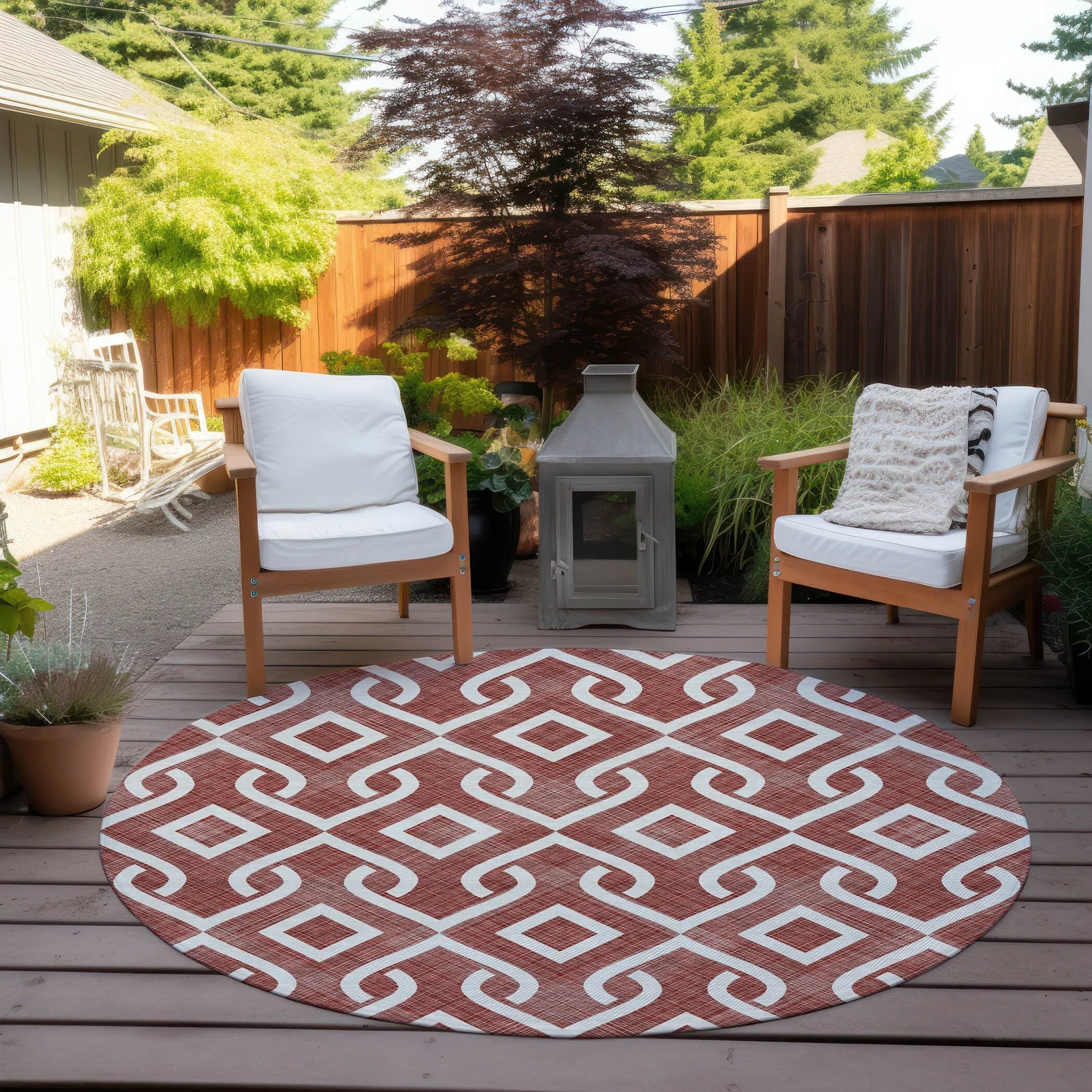 Machine Washable Indoor/ Outdoor Chantille Trellis Scroll Rug
