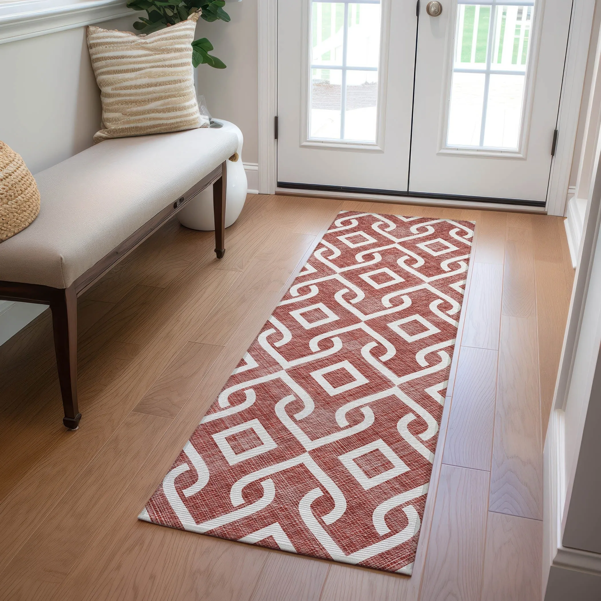 Machine Washable Indoor/ Outdoor Chantille Trellis Scroll Rug