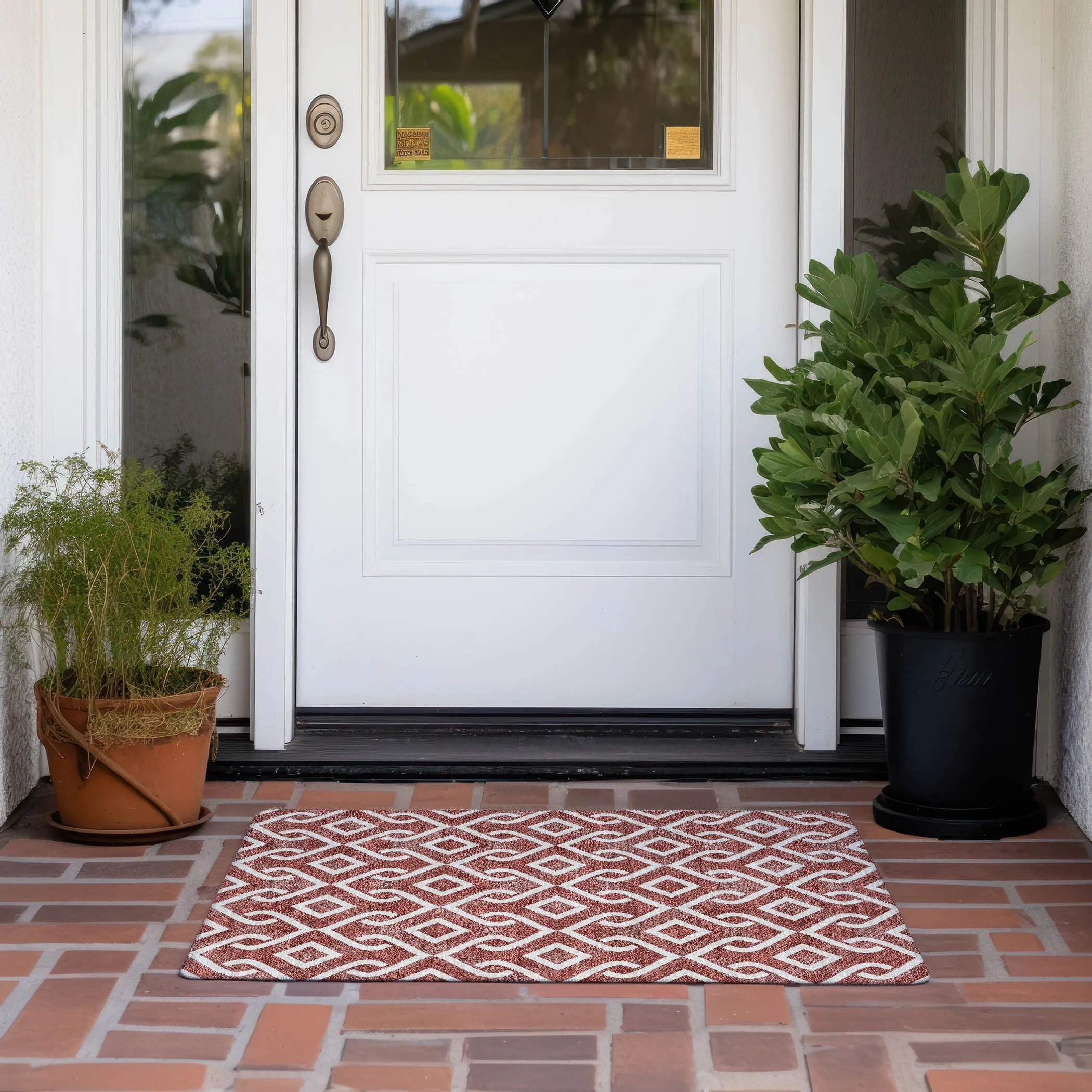 Machine Washable Indoor/ Outdoor Chantille Trellis Scroll Rug