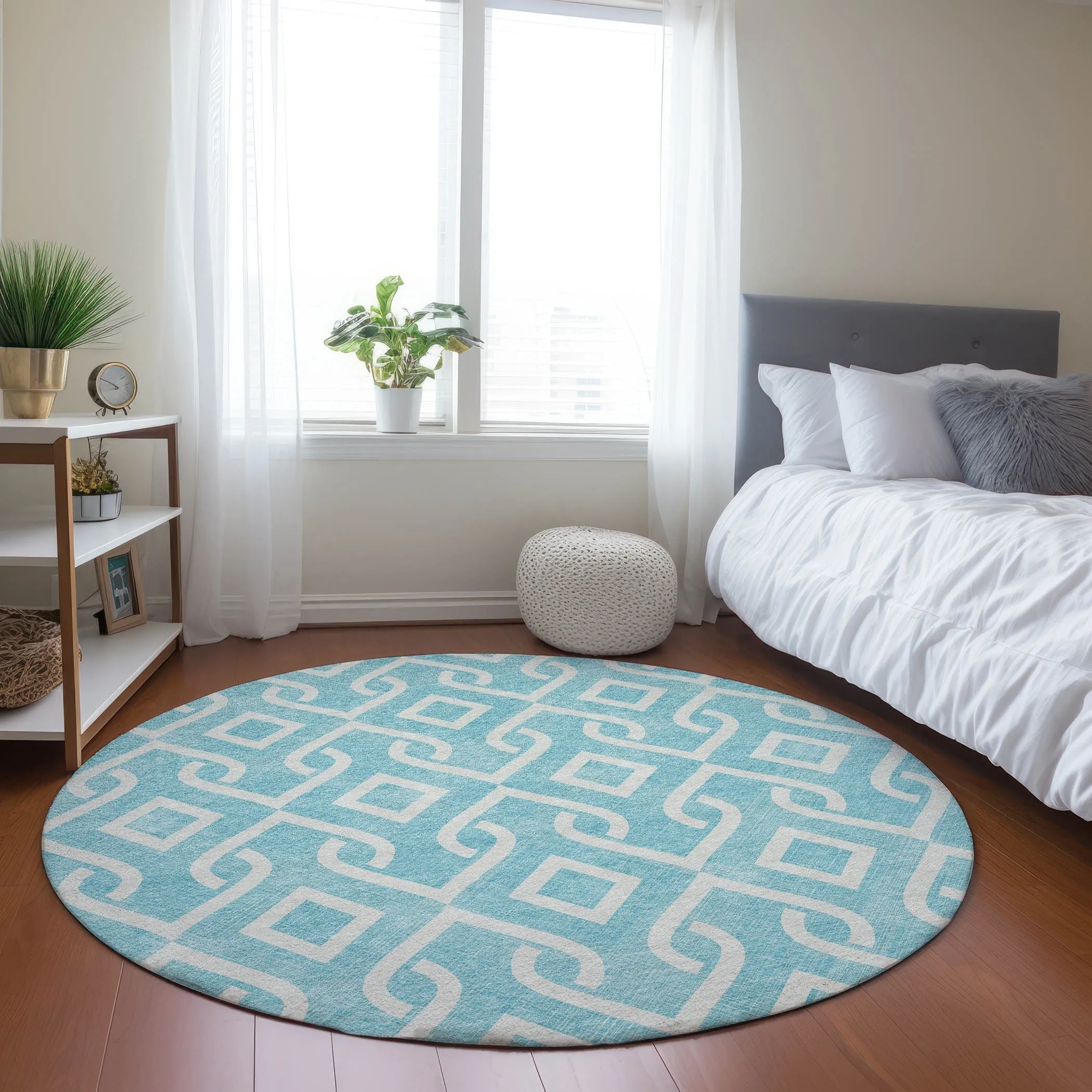Machine Washable Indoor/ Outdoor Chantille Trellis Scroll Rug