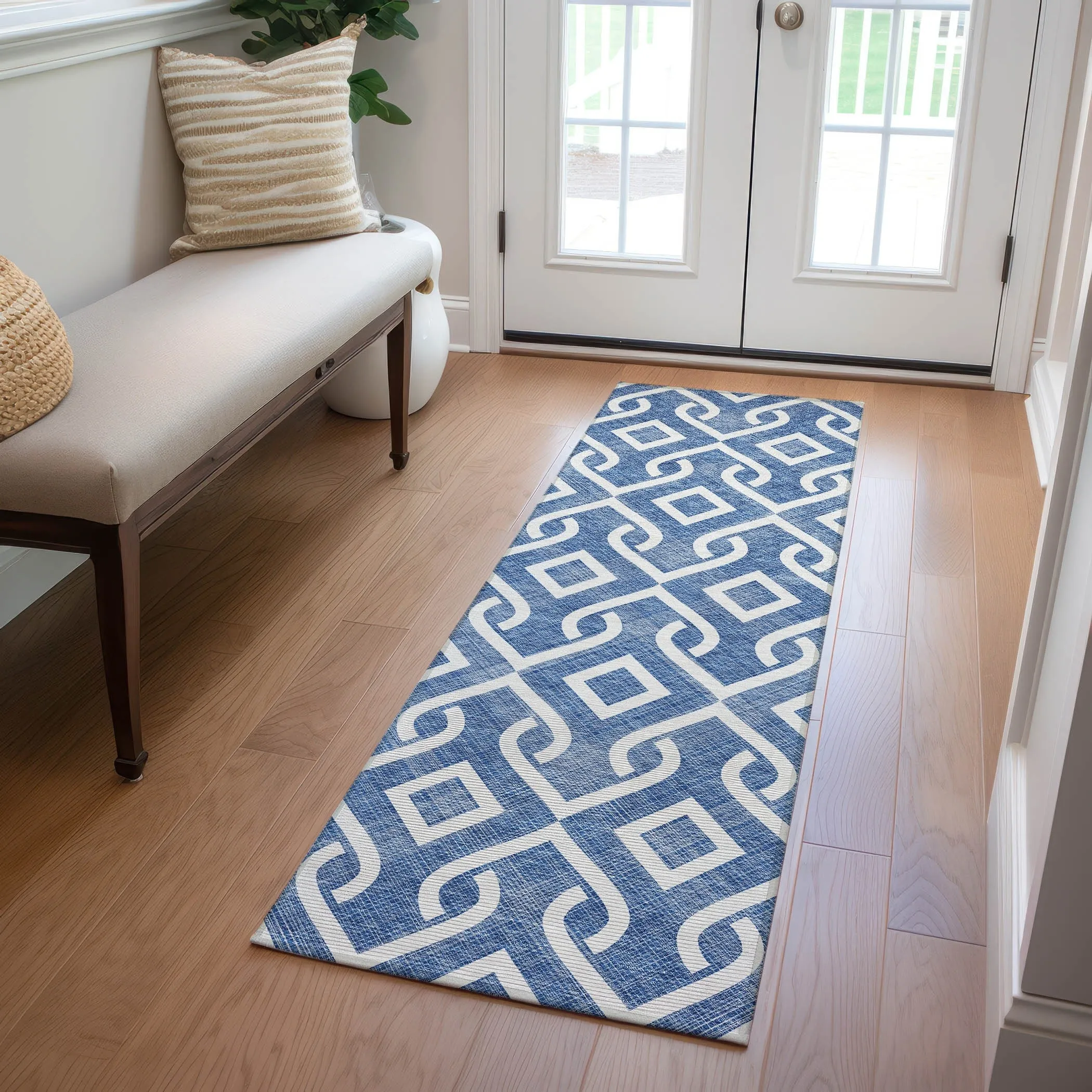 Machine Washable Indoor/ Outdoor Chantille Trellis Scroll Rug