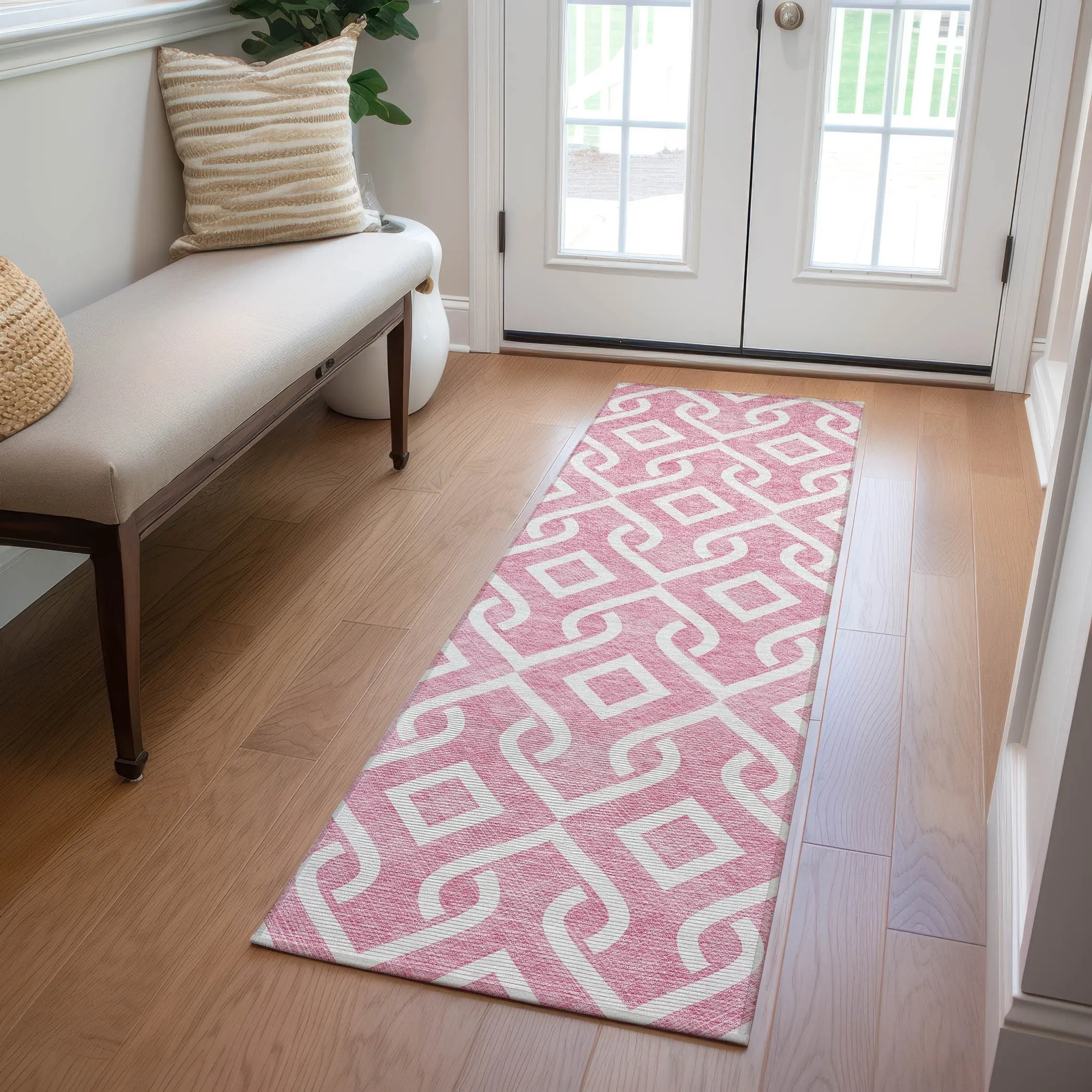 Machine Washable Indoor/ Outdoor Chantille Trellis Scroll Rug