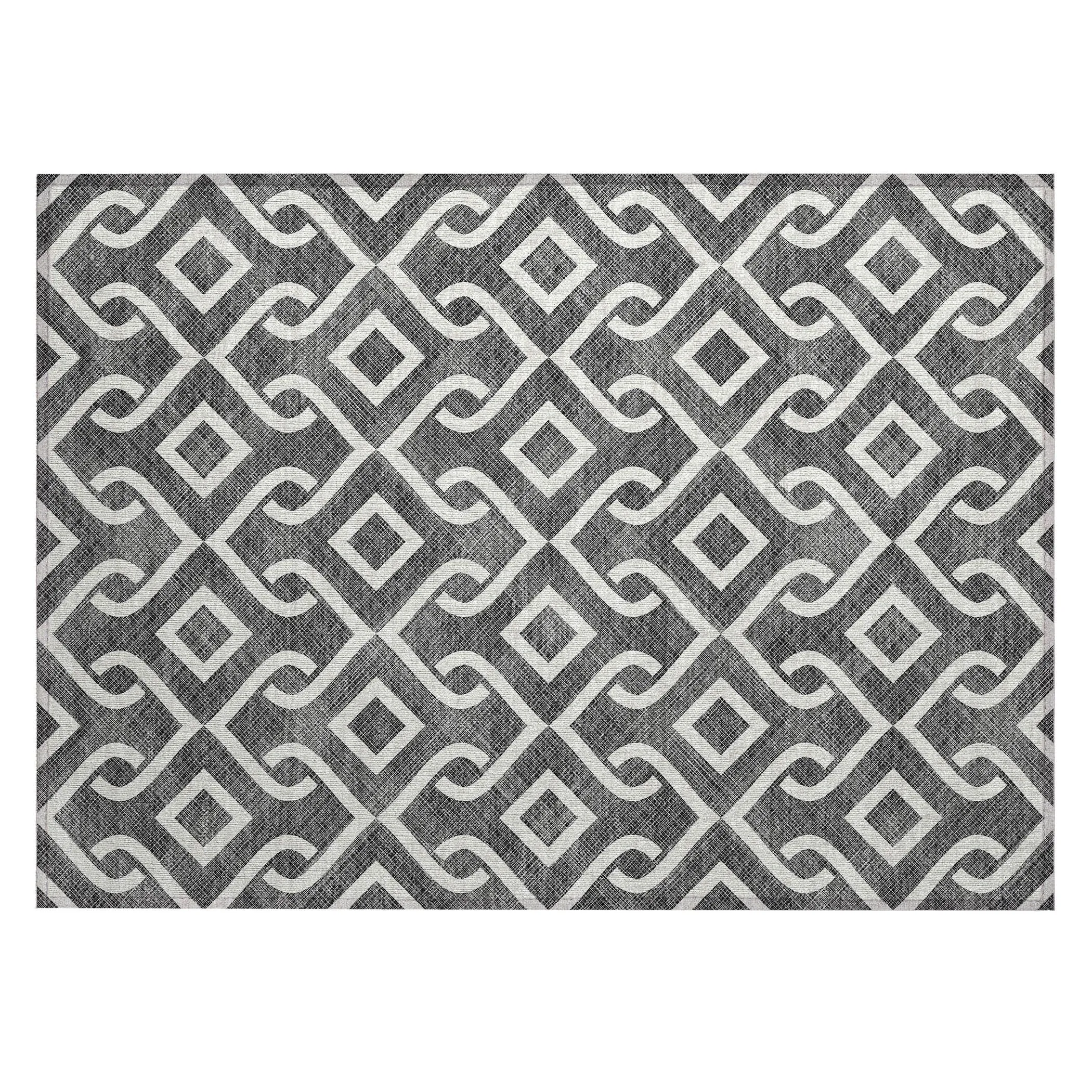 Machine Washable Indoor/ Outdoor Chantille Trellis Scroll Rug