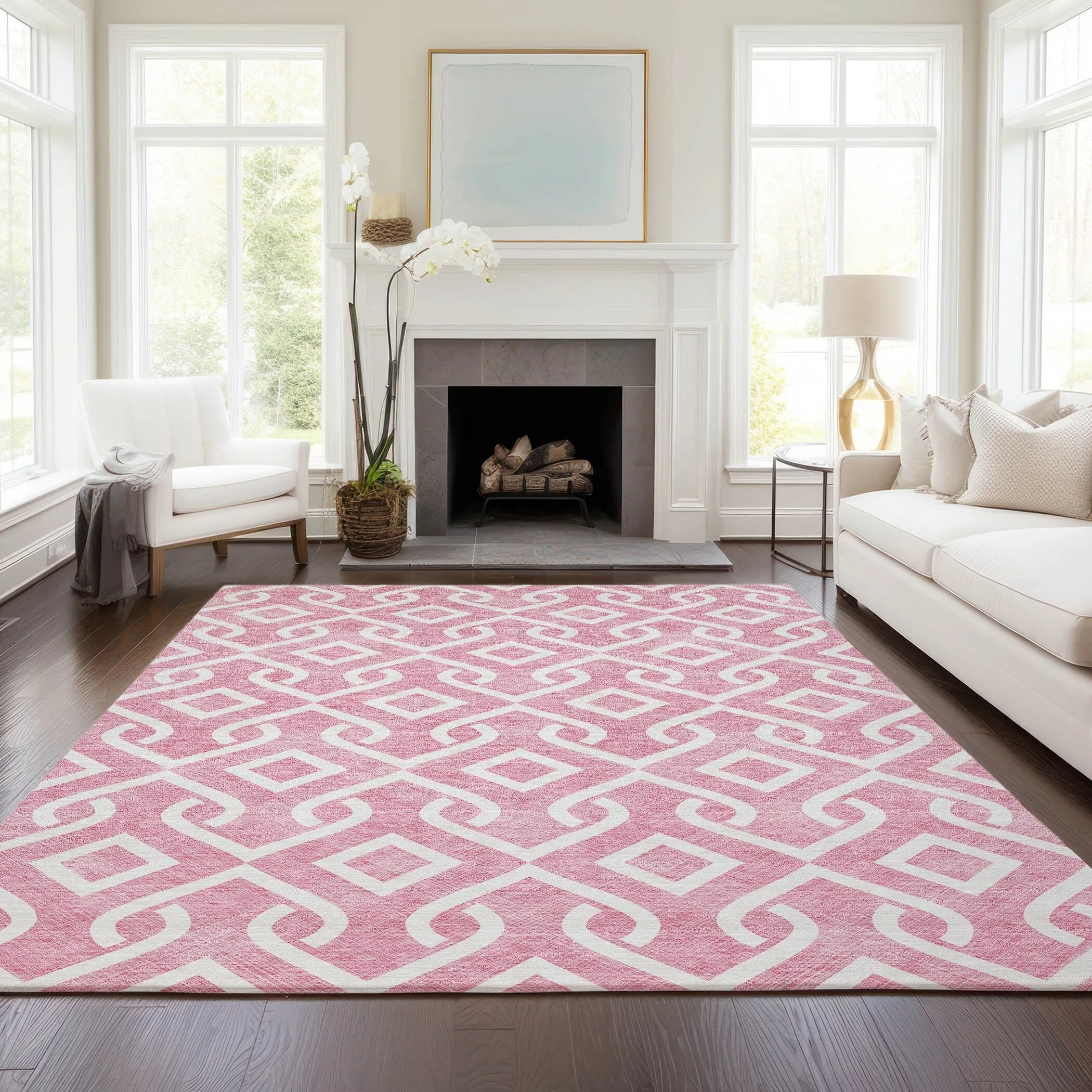 Machine Washable Indoor/ Outdoor Chantille Trellis Scroll Rug