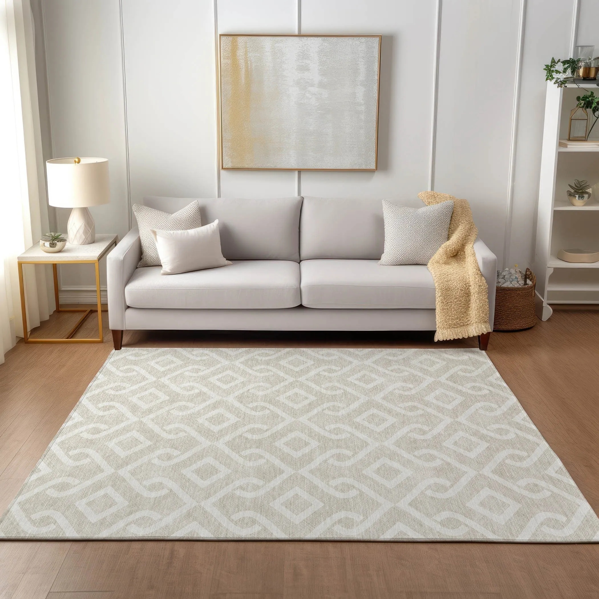 Machine Washable Indoor/ Outdoor Chantille Trellis Scroll Rug