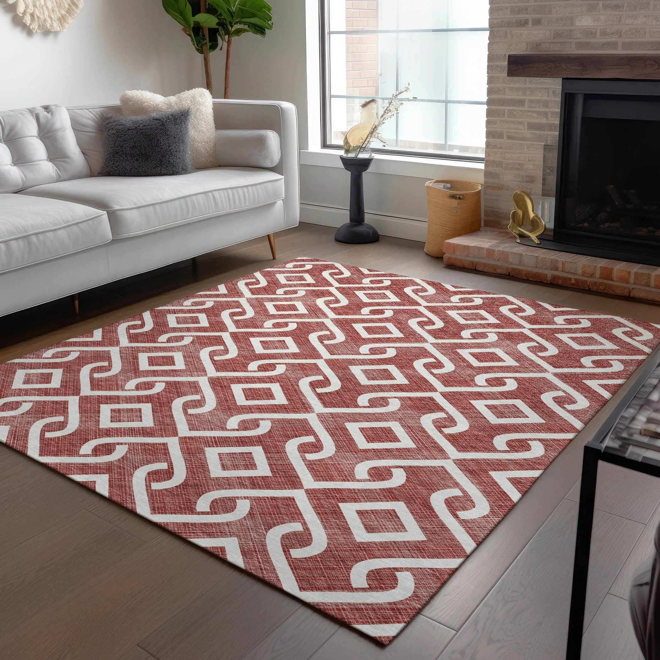 Machine Washable Indoor/ Outdoor Chantille Trellis Scroll Rug