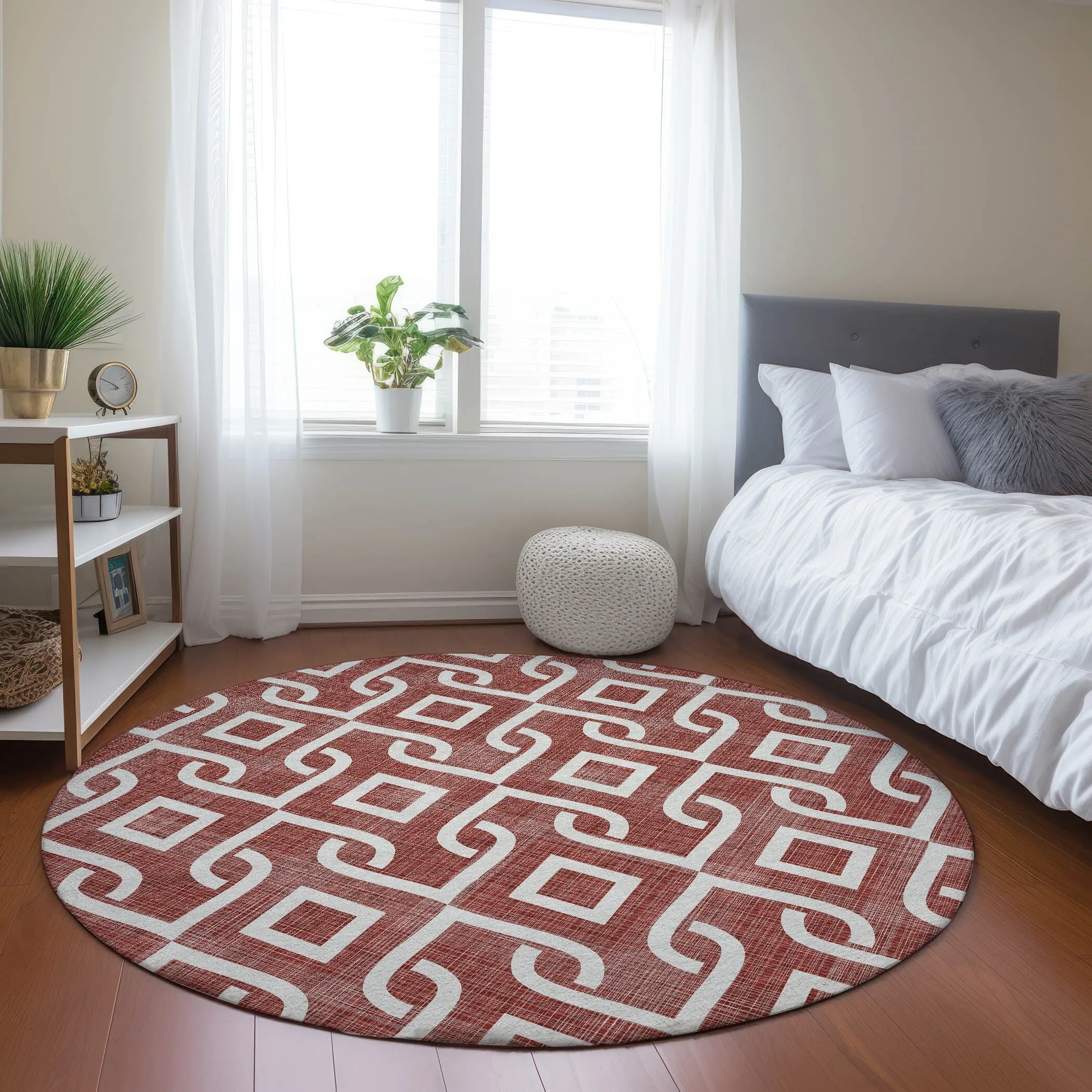 Machine Washable Indoor/ Outdoor Chantille Trellis Scroll Rug
