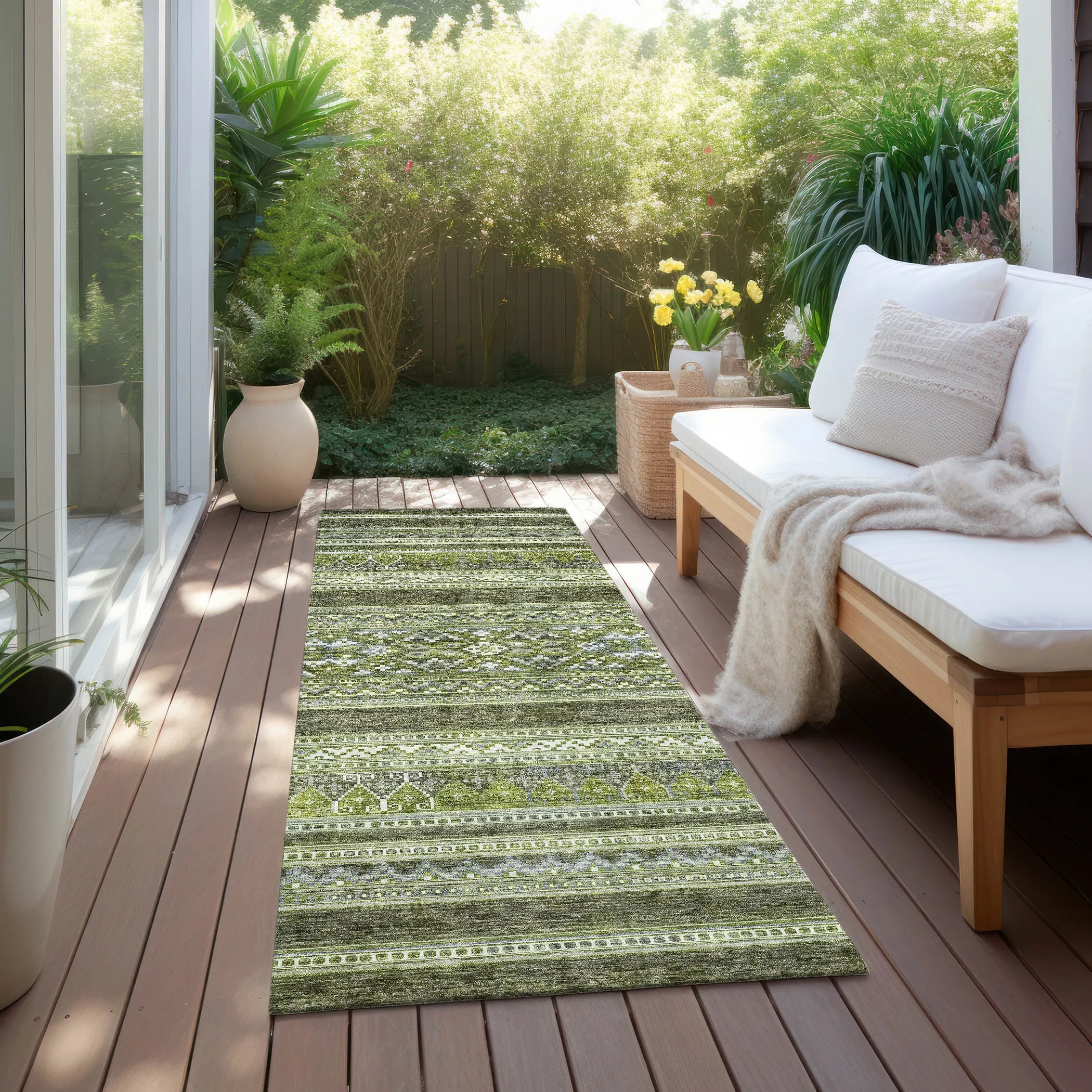Machine Washable Indoor/ Outdoor Chantille Tribal Boho Rug