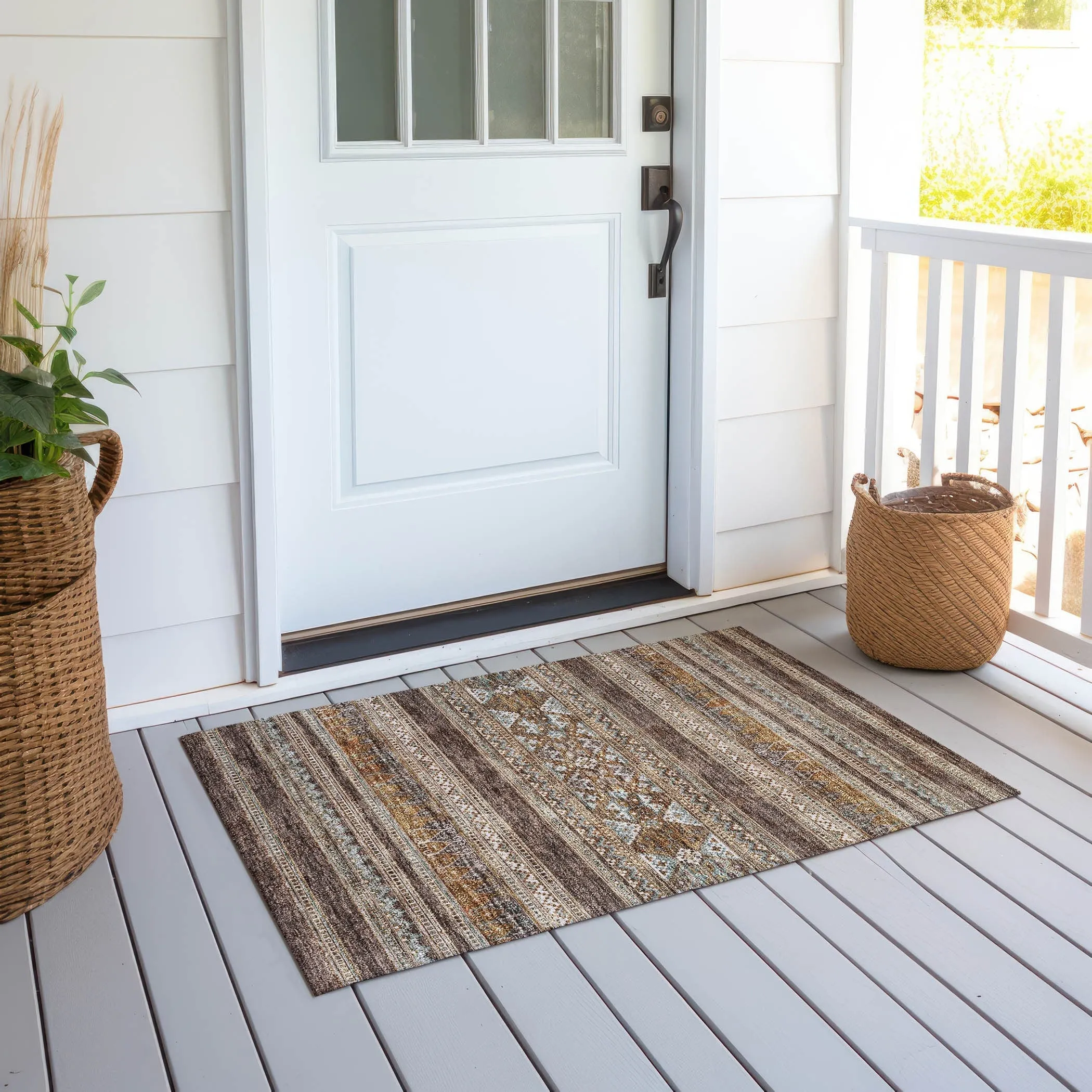 Machine Washable Indoor/ Outdoor Chantille Tribal Boho Rug