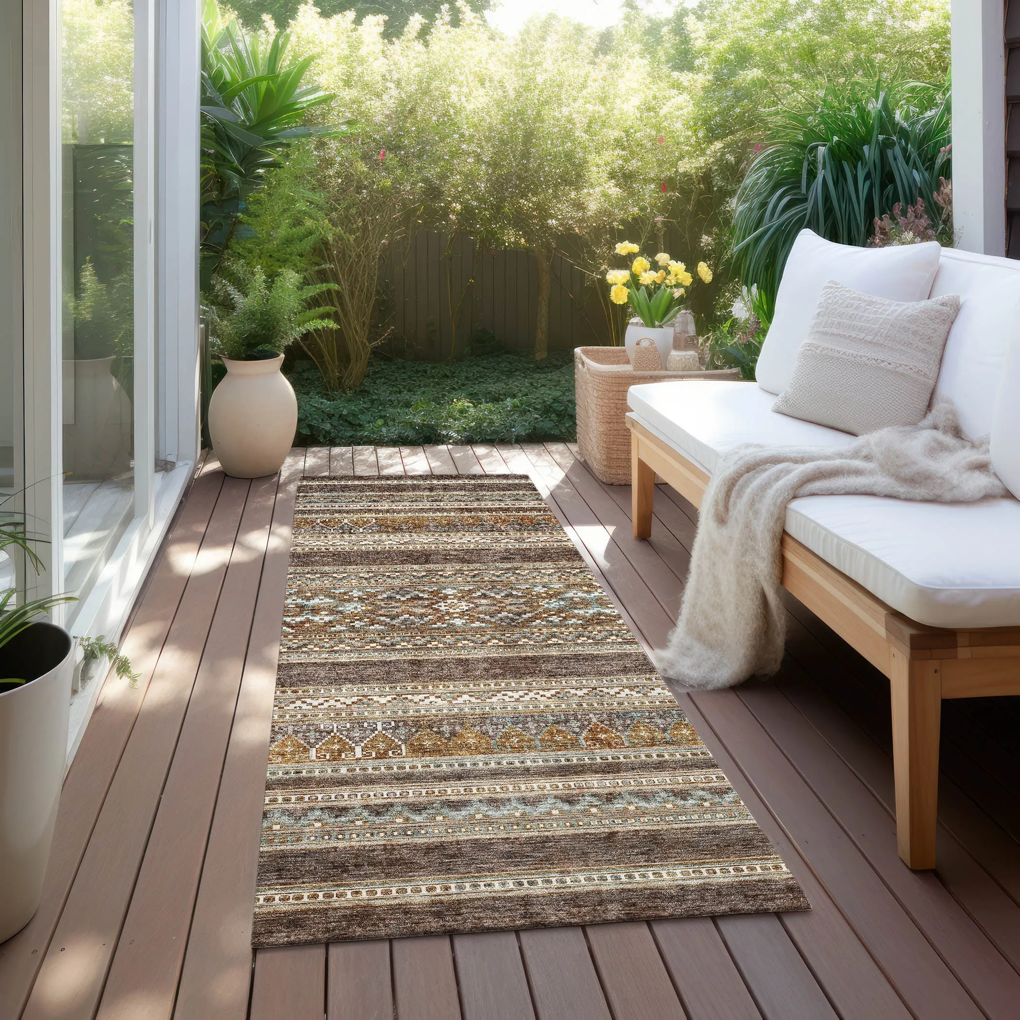 Machine Washable Indoor/ Outdoor Chantille Tribal Boho Rug