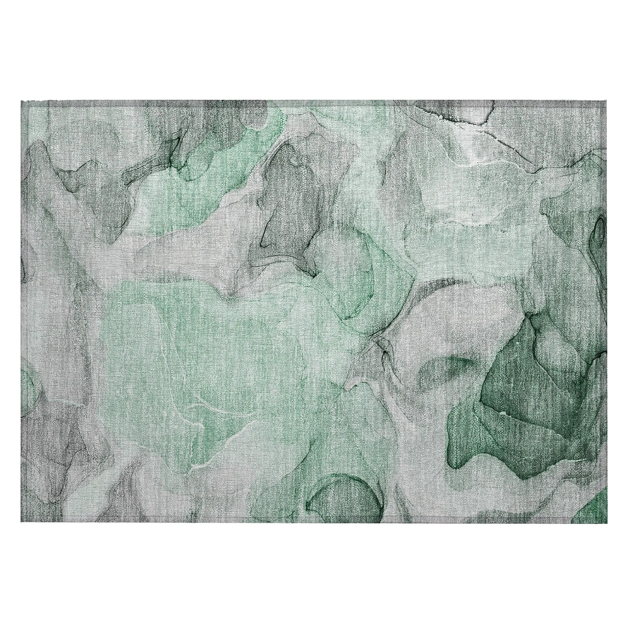 Machine Washable Indoor/ Outdoor Chantille Watercolor Green Rug