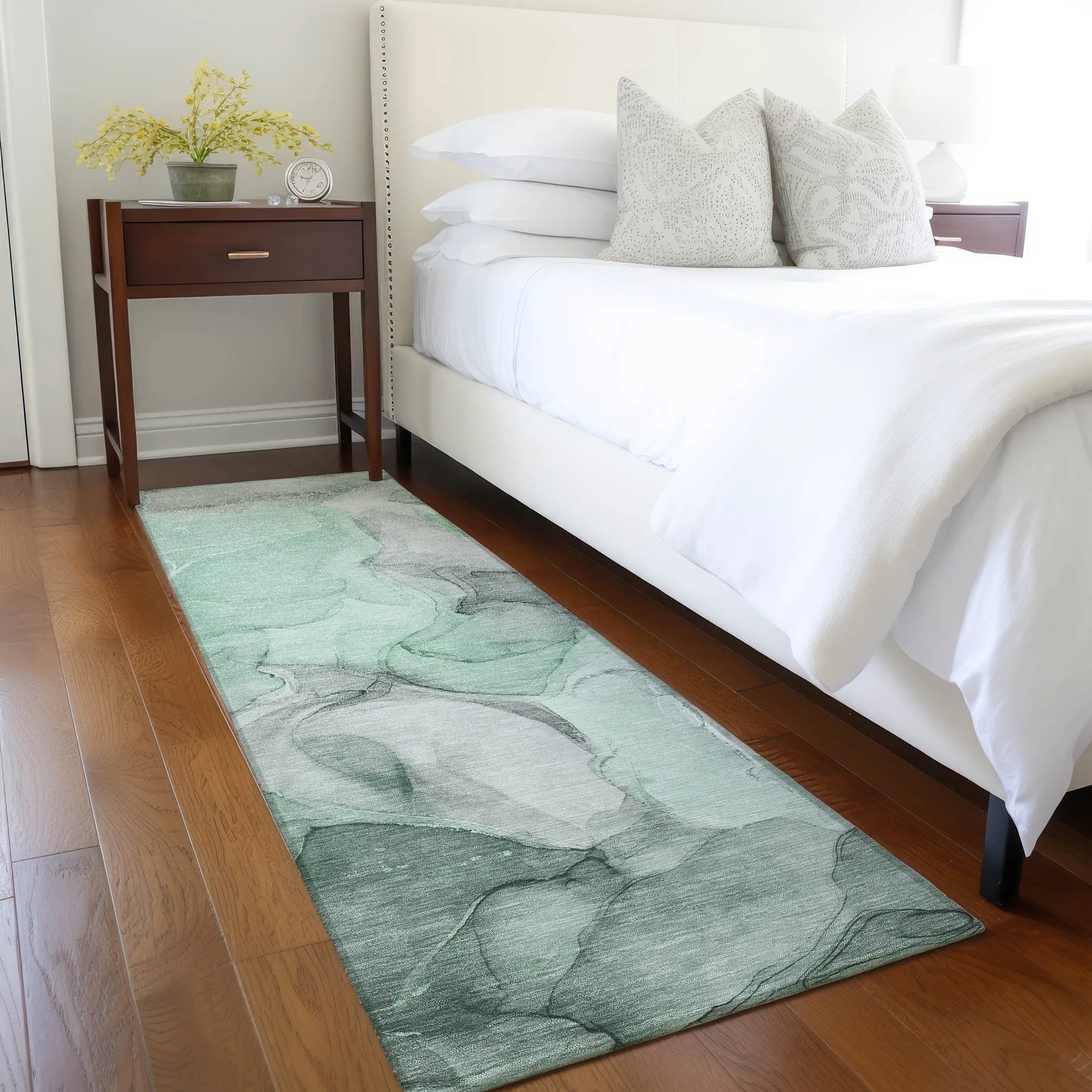 Machine Washable Indoor/ Outdoor Chantille Watercolor Green Rug