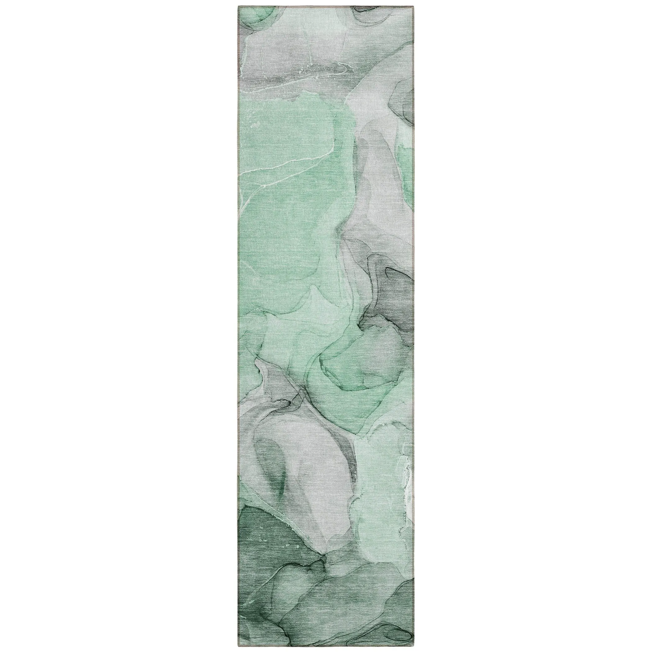 Machine Washable Indoor/ Outdoor Chantille Watercolor Green Rug