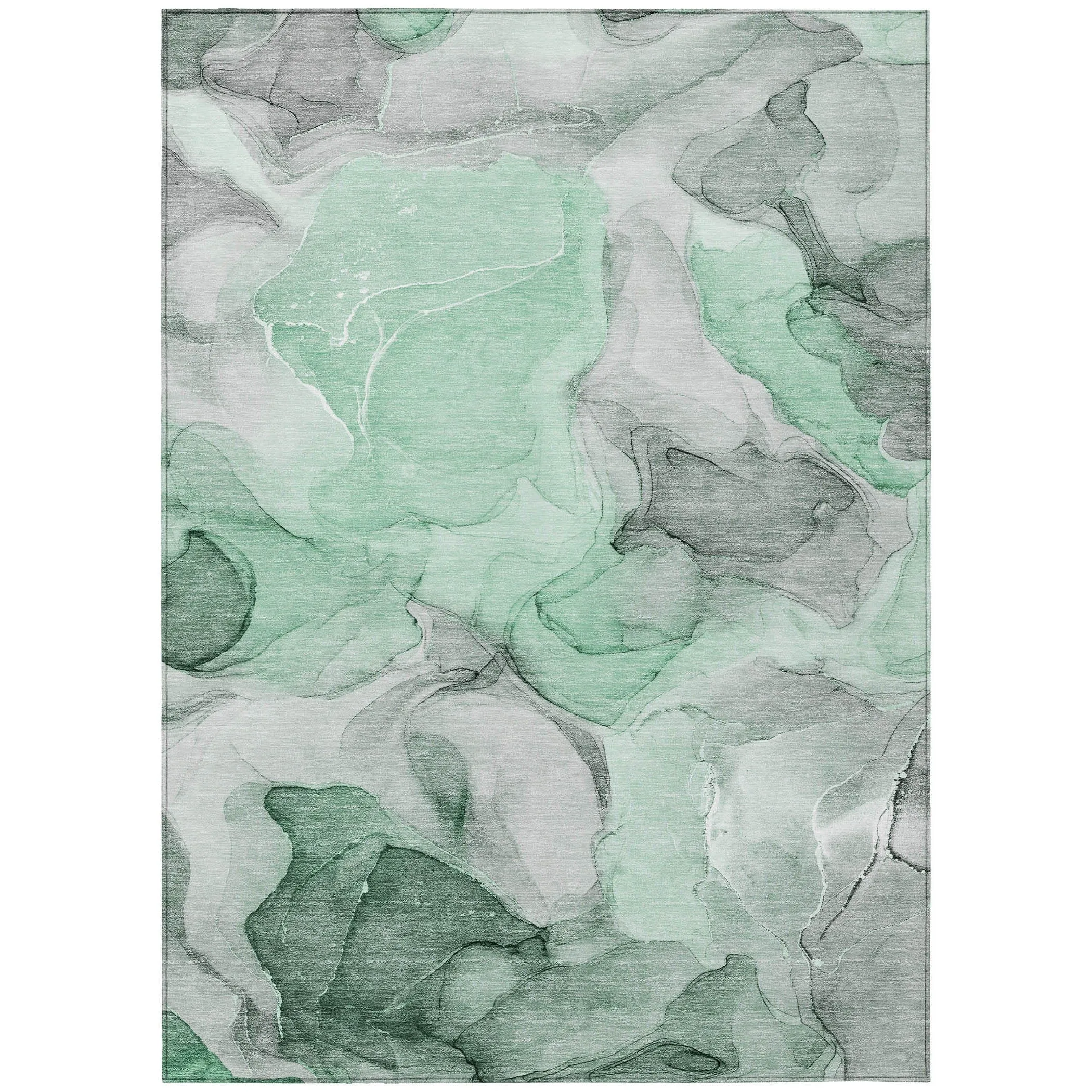 Machine Washable Indoor/ Outdoor Chantille Watercolor Green Rug