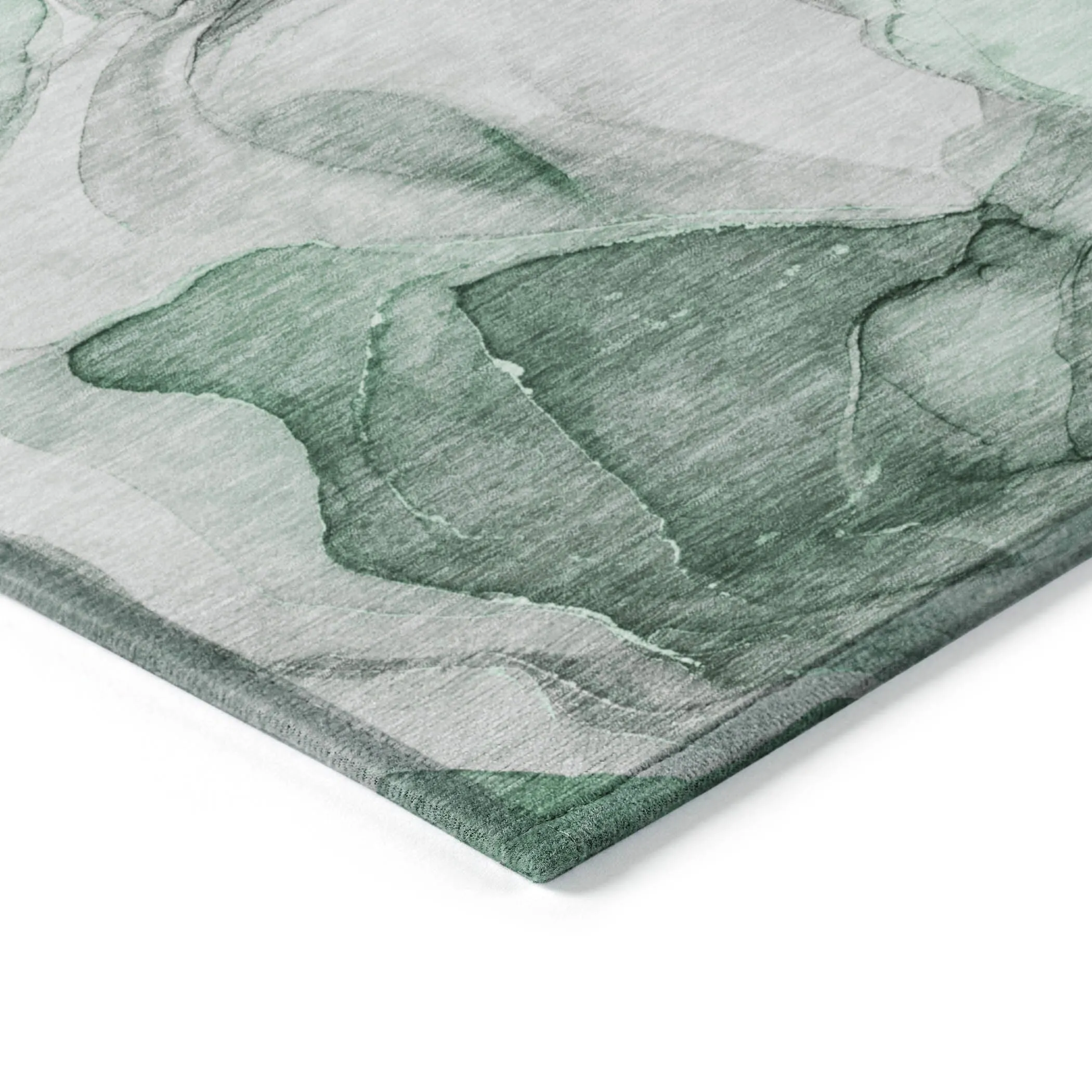 Machine Washable Indoor/ Outdoor Chantille Watercolor Green Rug