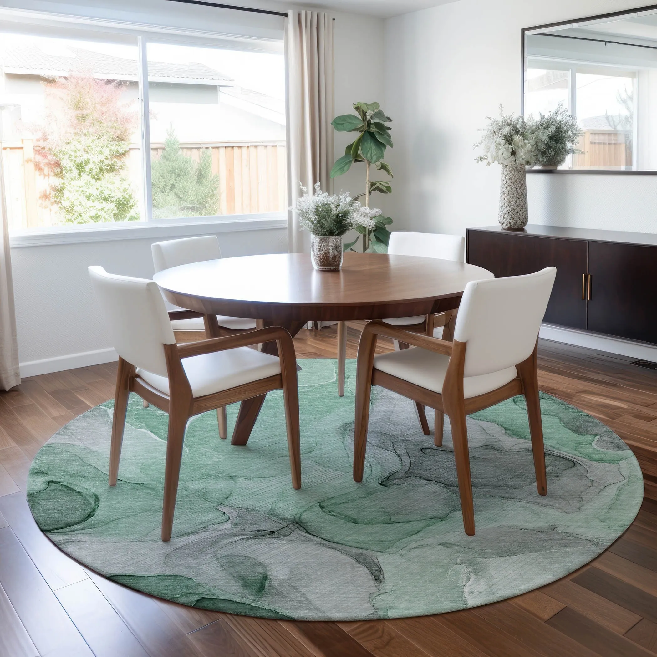 Machine Washable Indoor/ Outdoor Chantille Watercolor Green Rug