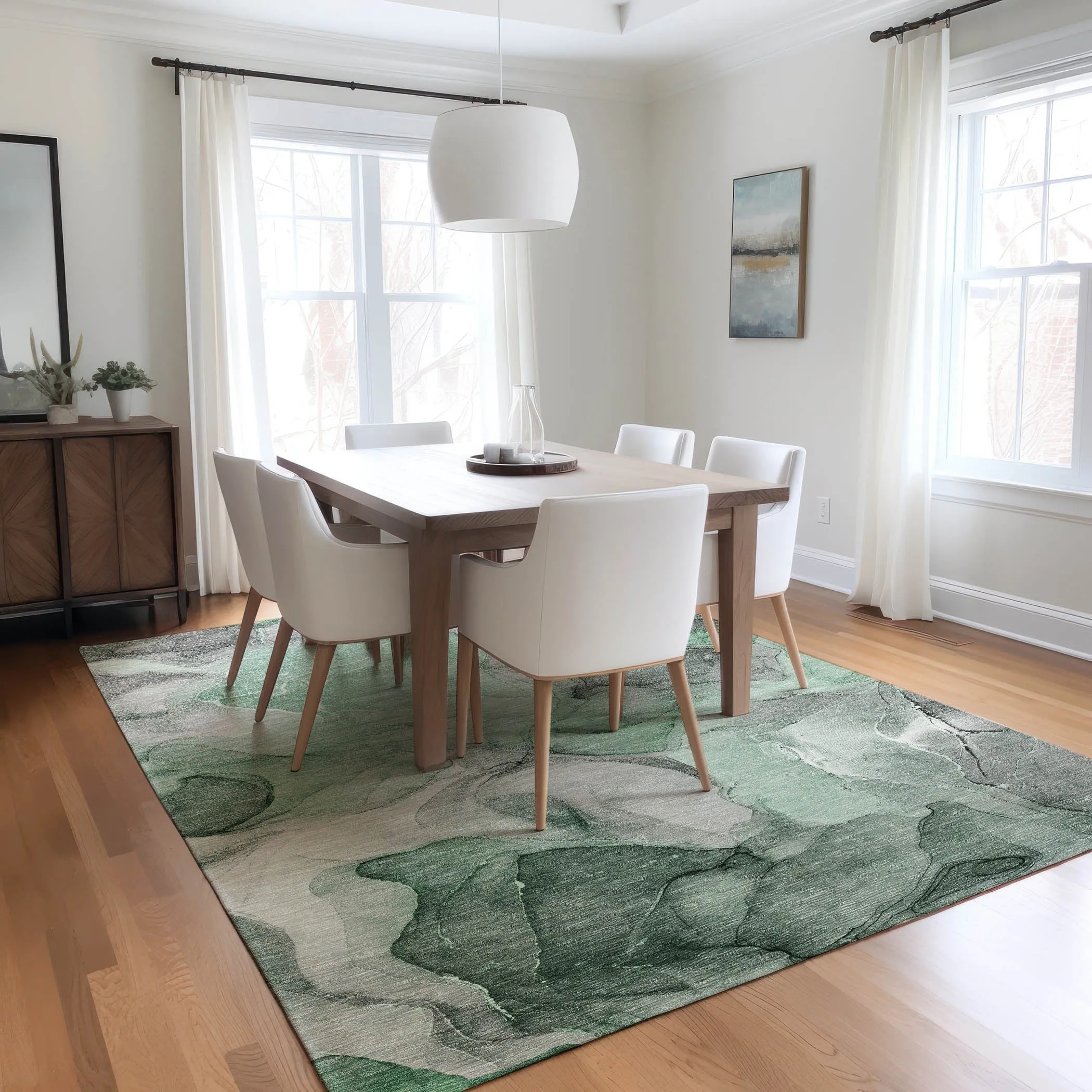 Machine Washable Indoor/ Outdoor Chantille Watercolor Green Rug