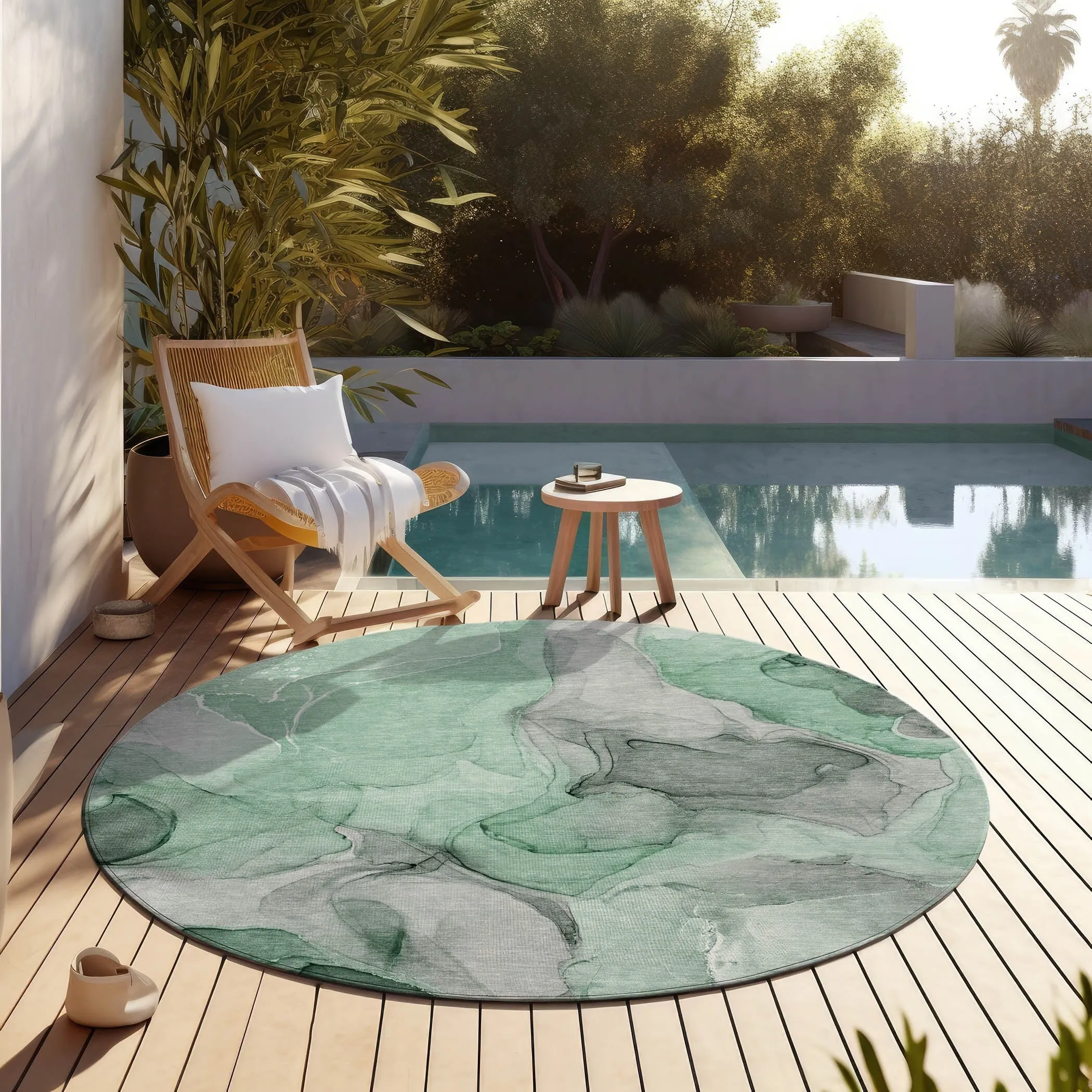 Machine Washable Indoor/ Outdoor Chantille Watercolor Green Rug