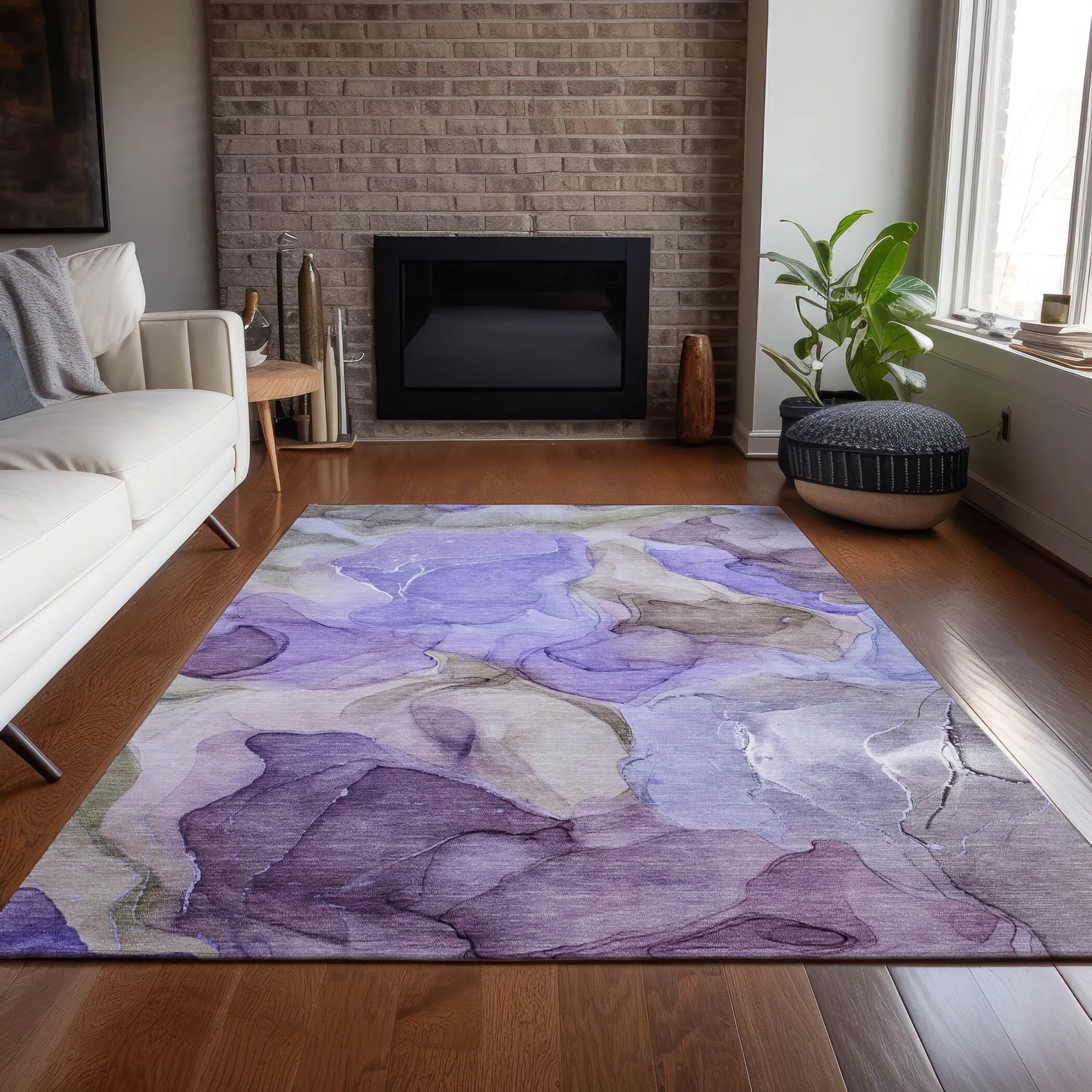 Machine Washable Indoor/ Outdoor Chantille Watercolor Purple Rug