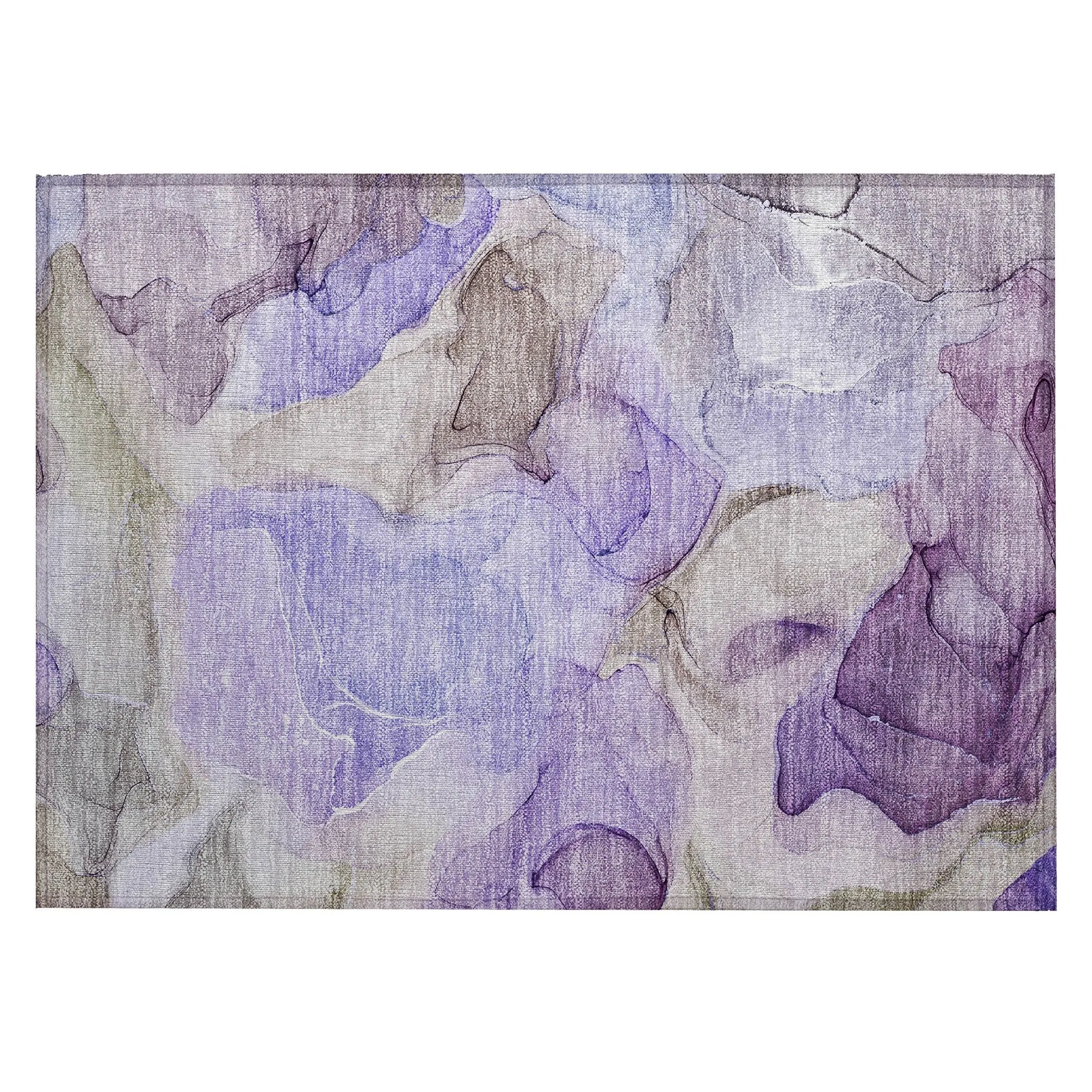 Machine Washable Indoor/ Outdoor Chantille Watercolor Purple Rug