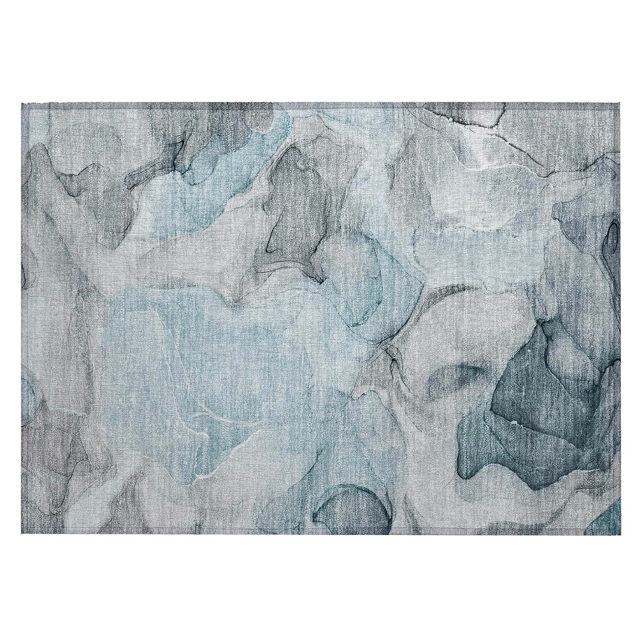 Machine Washable Indoor/ Outdoor Chantille Watercolor Teal Rug
