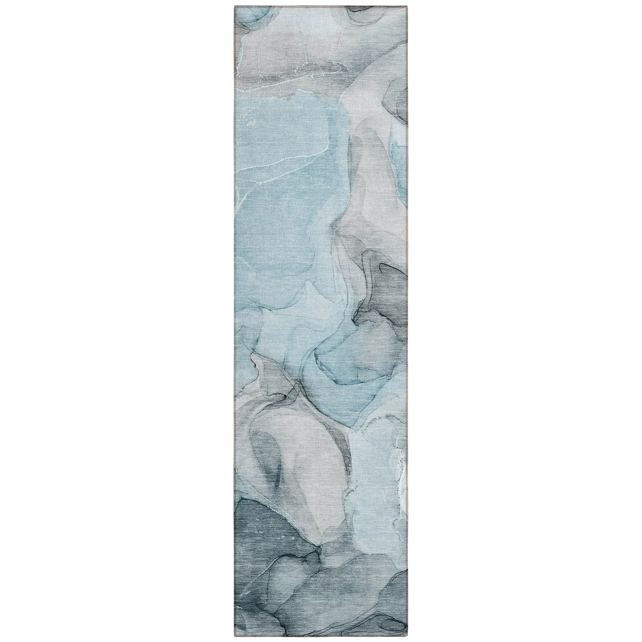 Machine Washable Indoor/ Outdoor Chantille Watercolor Teal Rug