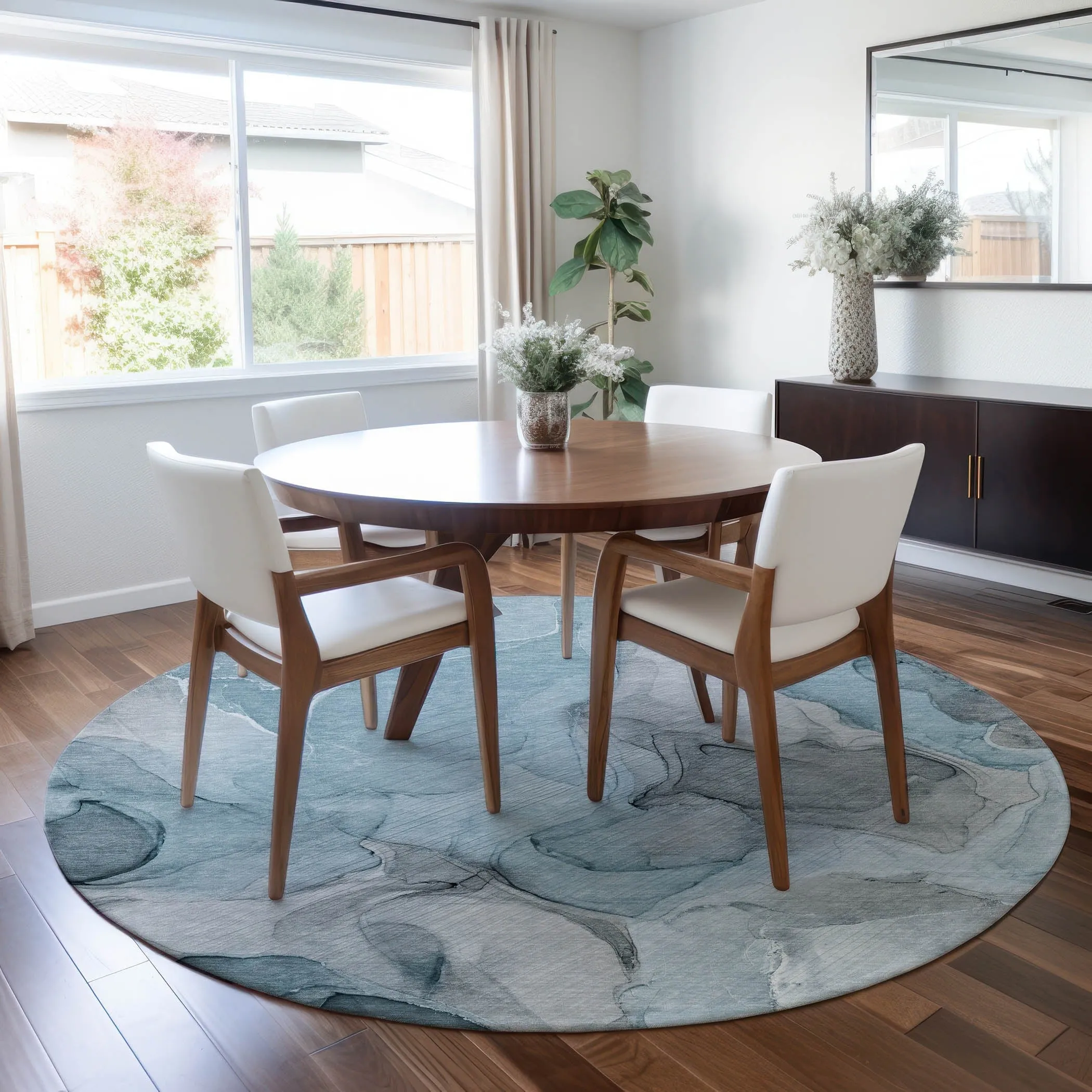 Machine Washable Indoor/ Outdoor Chantille Watercolor Teal Rug