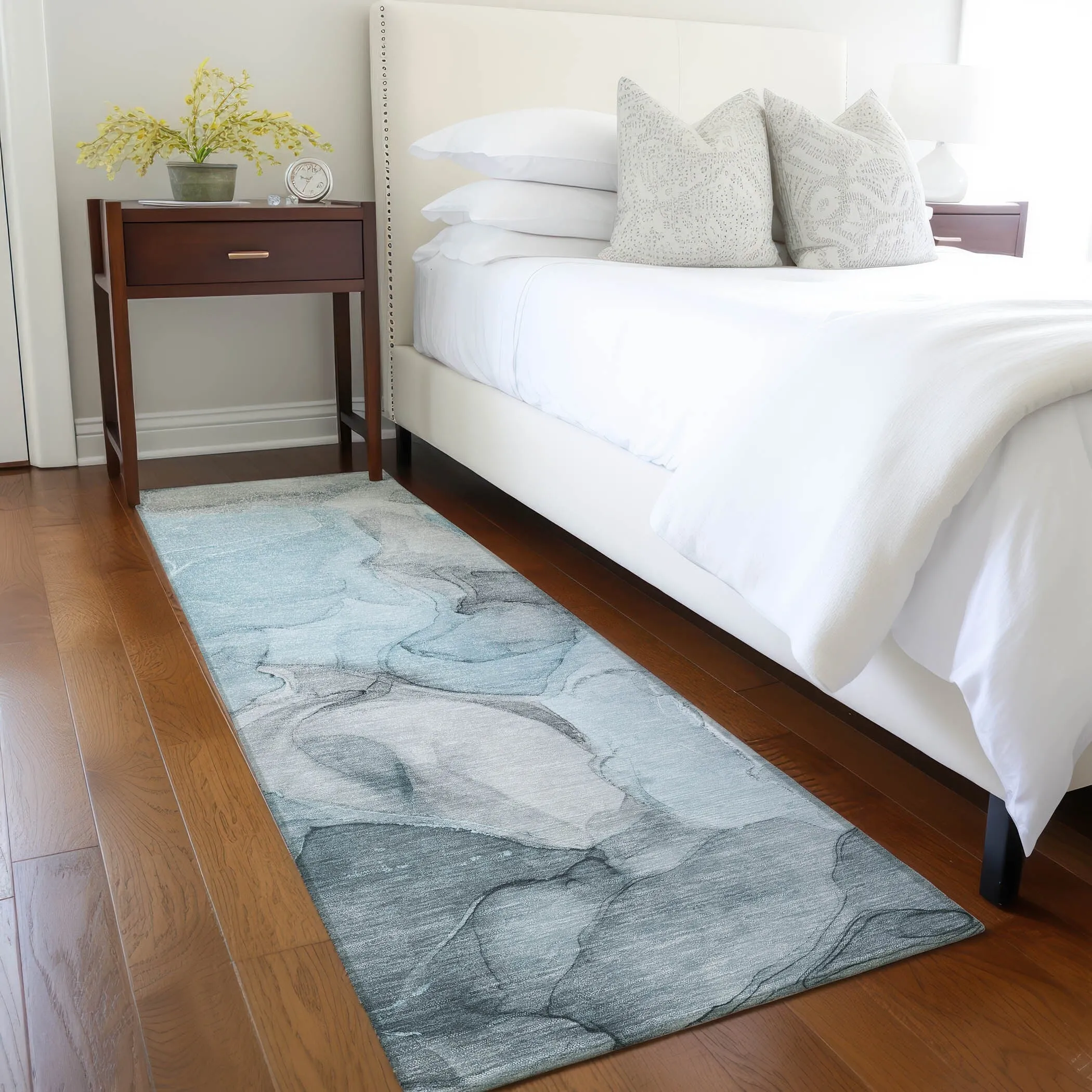 Machine Washable Indoor/ Outdoor Chantille Watercolor Teal Rug