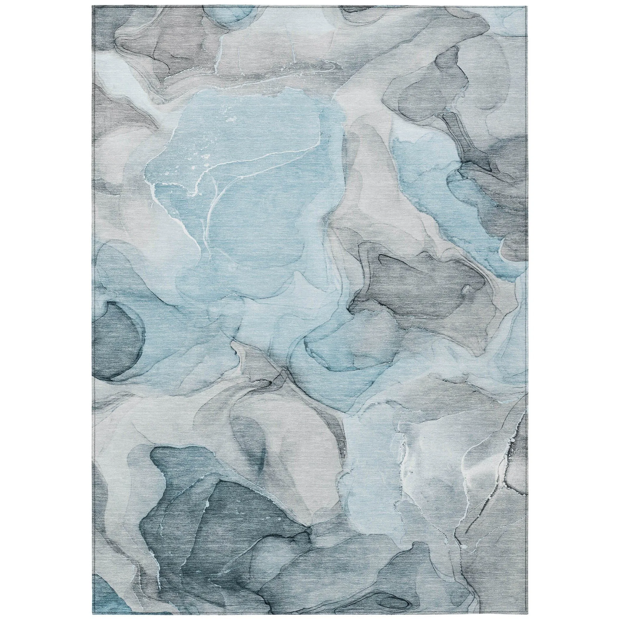 Machine Washable Indoor/ Outdoor Chantille Watercolor Teal Rug